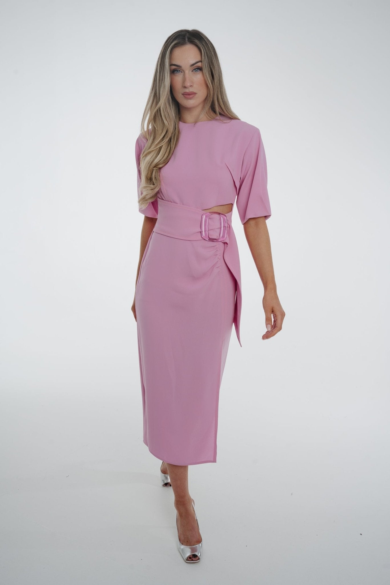 Kayla Belted Cut Out Dress In Pink - The Walk in Wardrobe