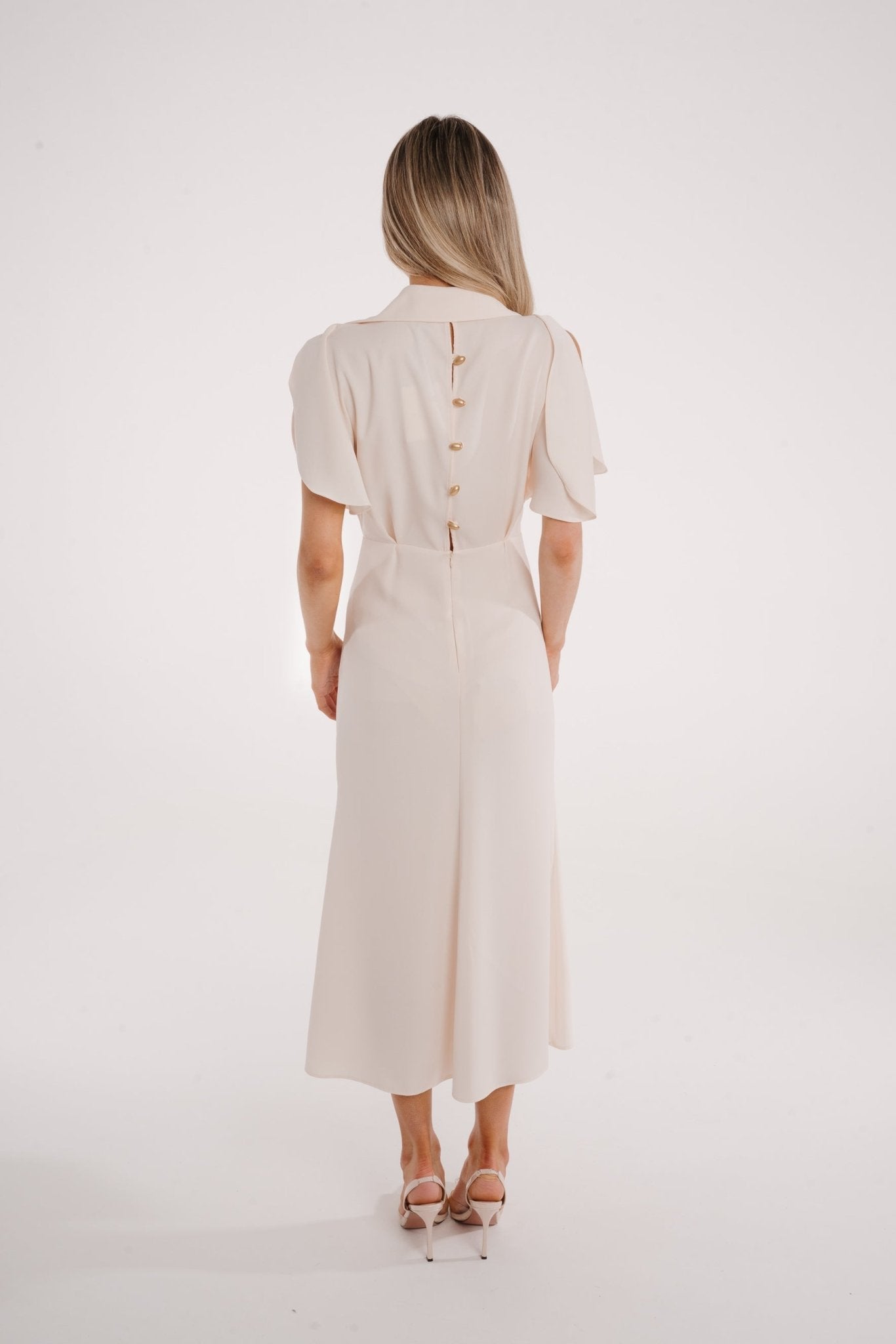 Kayla Button Back Dress In Cream - The Walk in Wardrobe