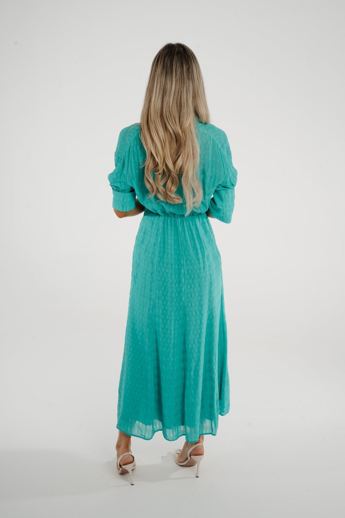 Kayla Button Front Dress In Turquoise - The Walk in Wardrobe