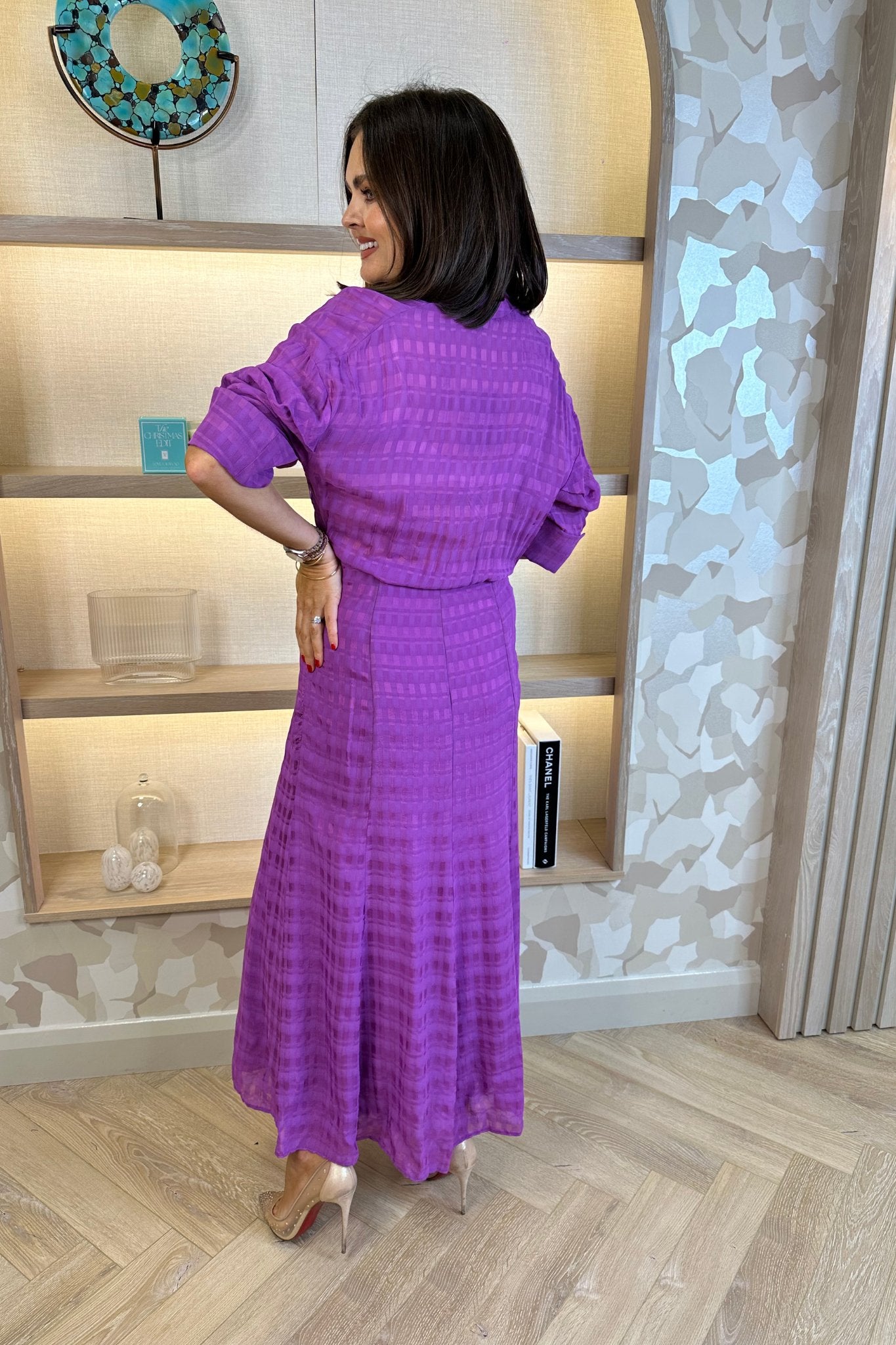 Kayla Button Front Dress In Violet - The Walk in Wardrobe