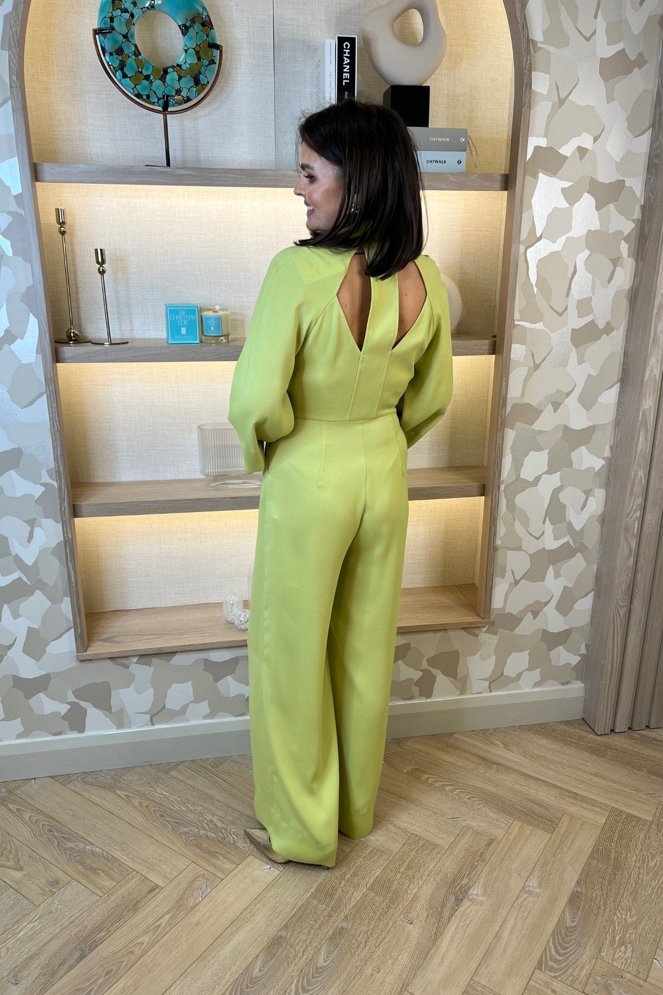 Kayla Button Front Jumpsuit In Lime - The Walk in Wardrobe
