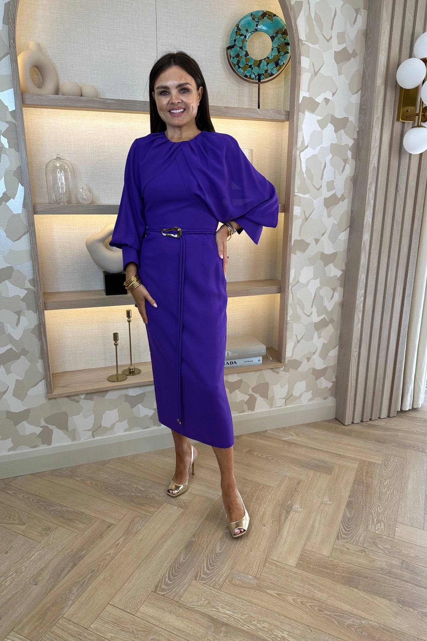 Kayla Cape Style Dress In Purple - The Walk in Wardrobe