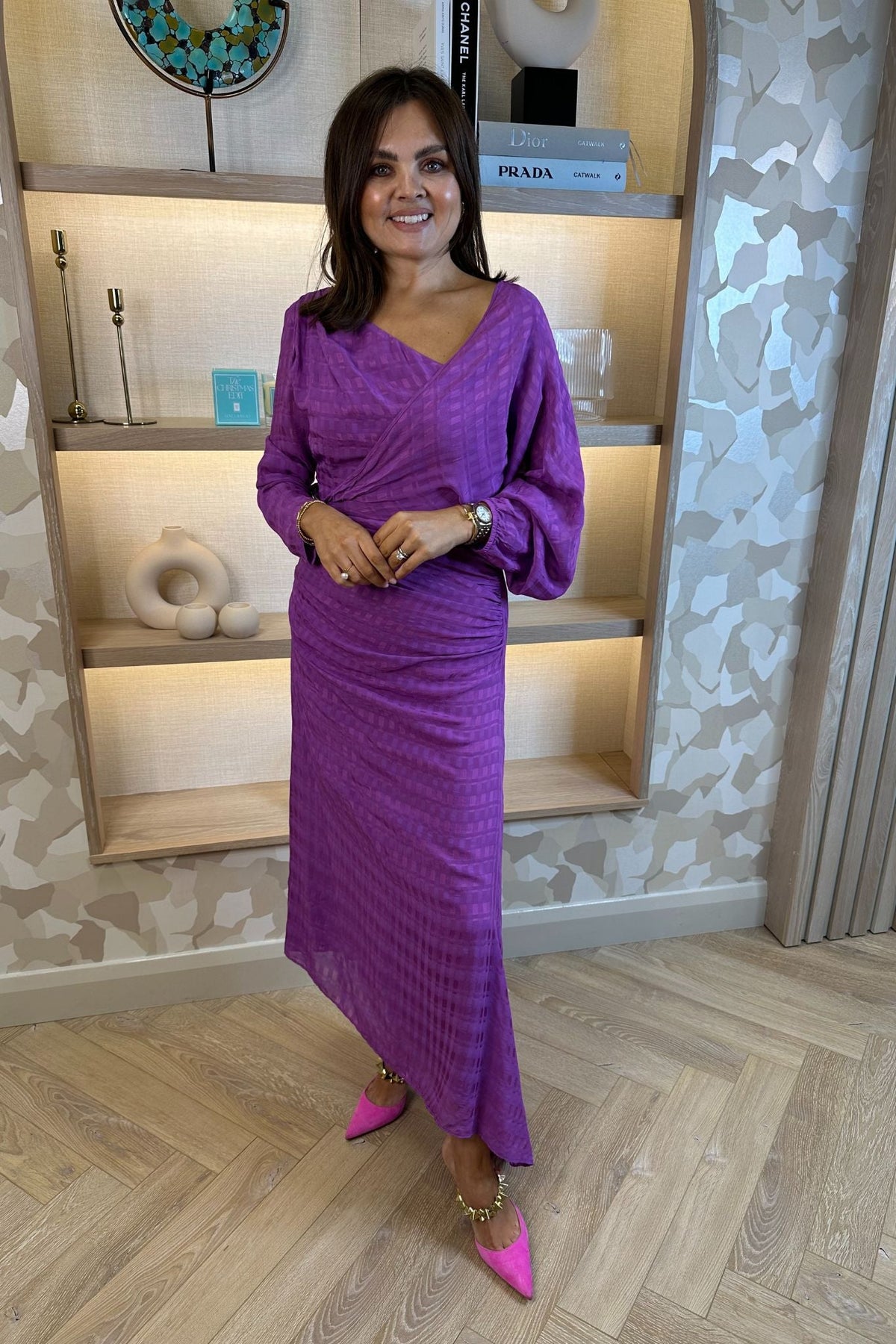 Kayla Combination Dress In Purple - The Walk in Wardrobe