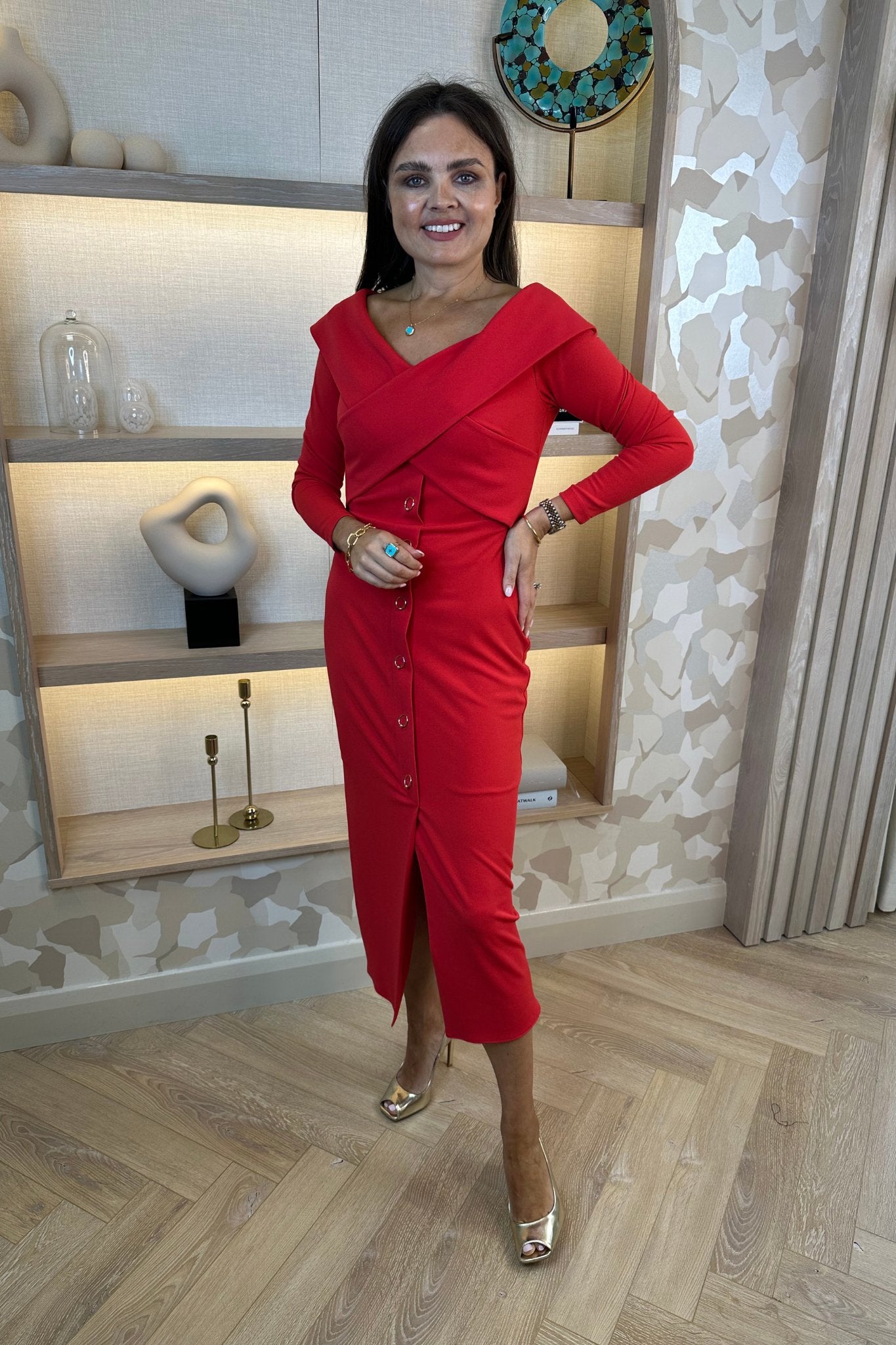 Kayla Crossover Dress In Red - The Walk in Wardrobe