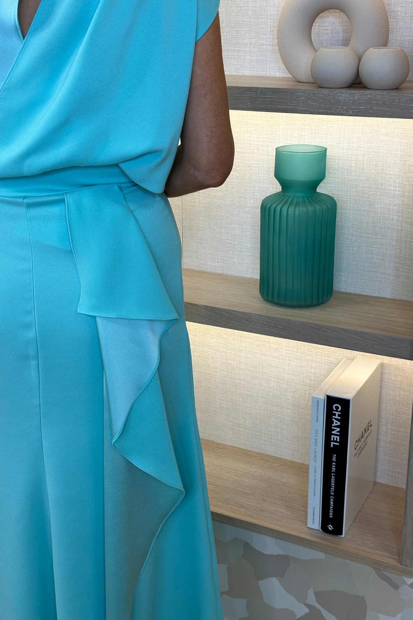 Kayla Drape Detail Dress In Turquoise - The Walk in Wardrobe