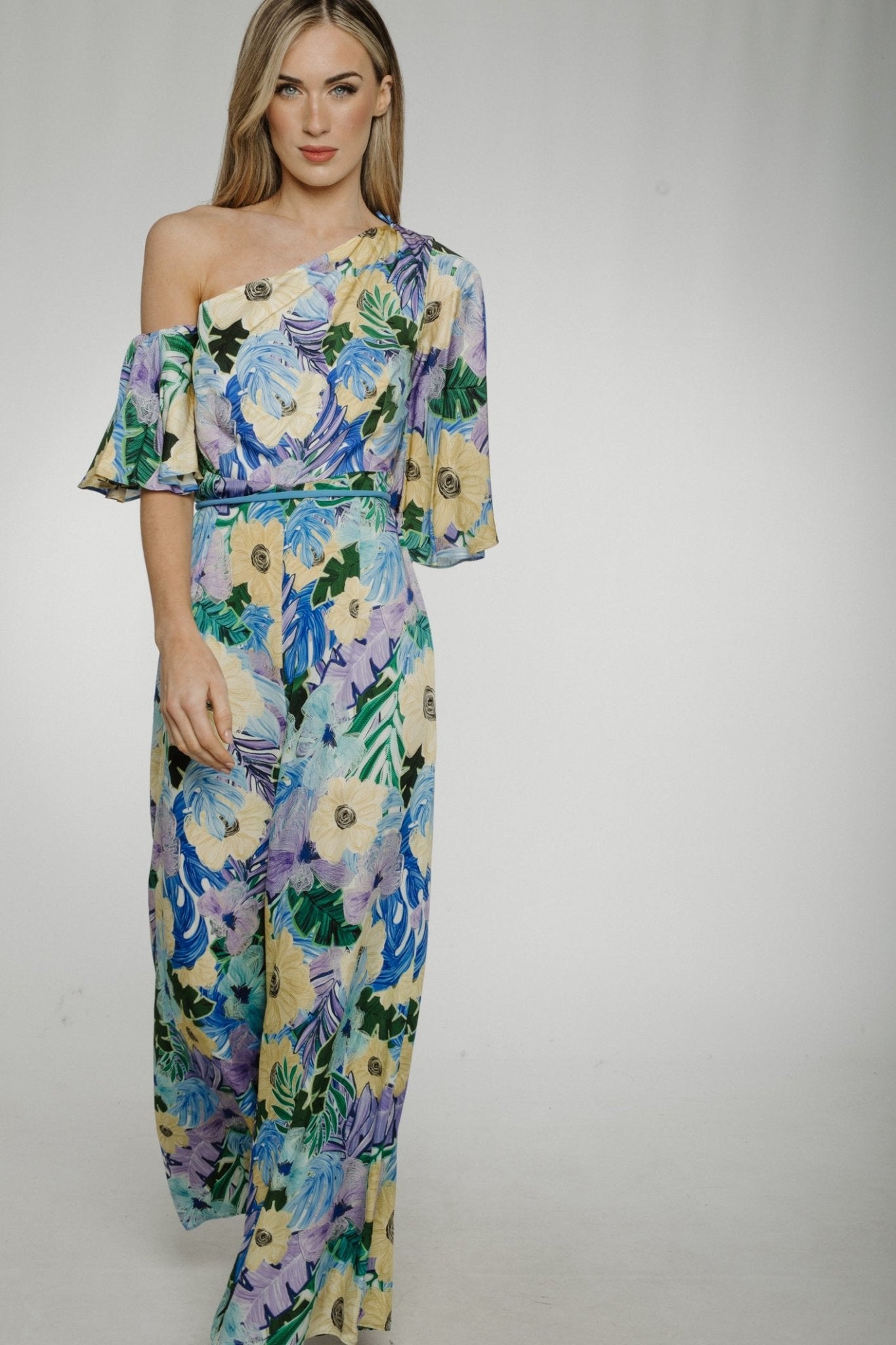 Kayla Floral Jumpsuit In Blue - The Walk in Wardrobe