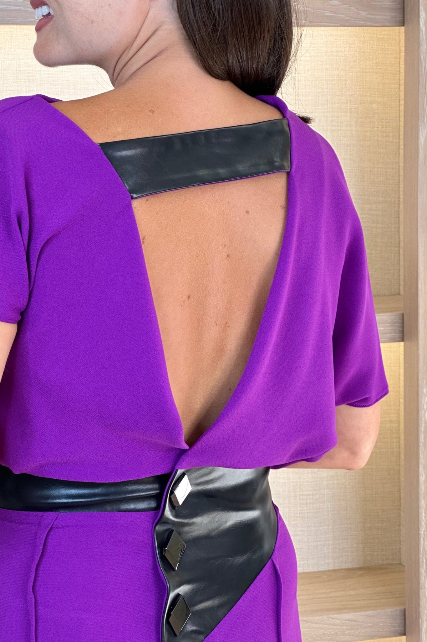 Kayla Leather Insert Dress In Purple - The Walk in Wardrobe