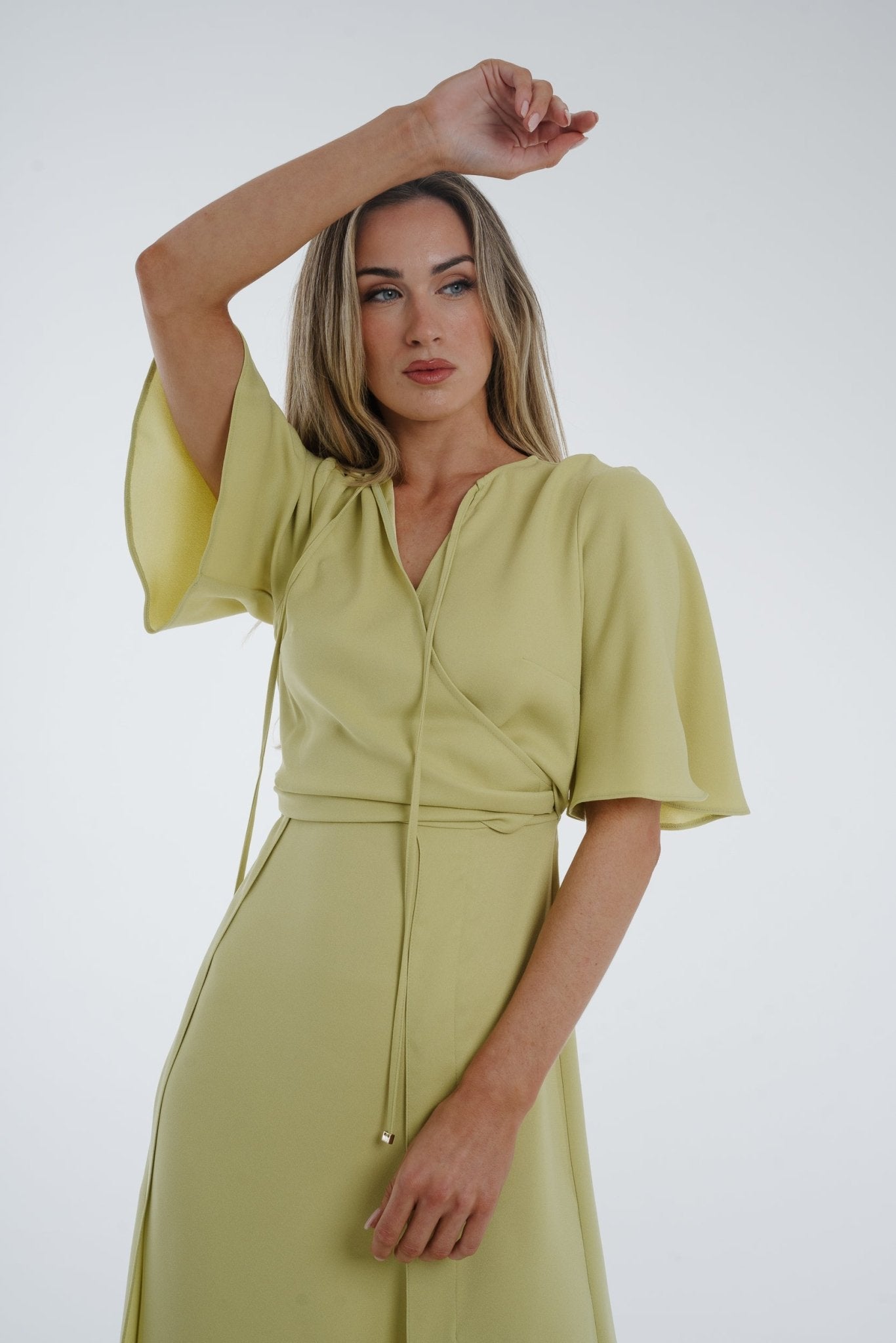 Kayla Overlay Detail Dress In Olive - The Walk in Wardrobe