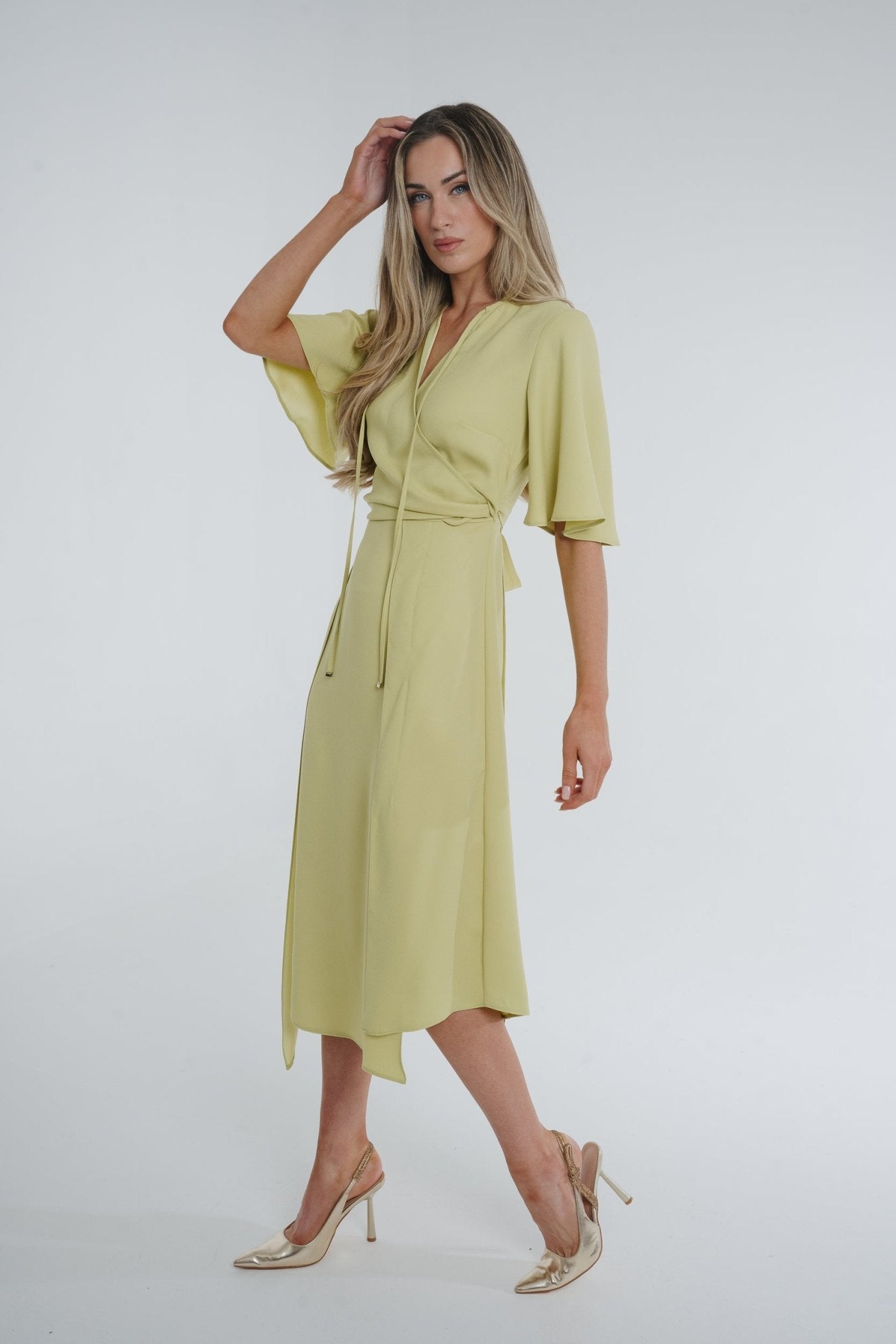 Kayla Overlay Detail Dress In Olive - The Walk in Wardrobe