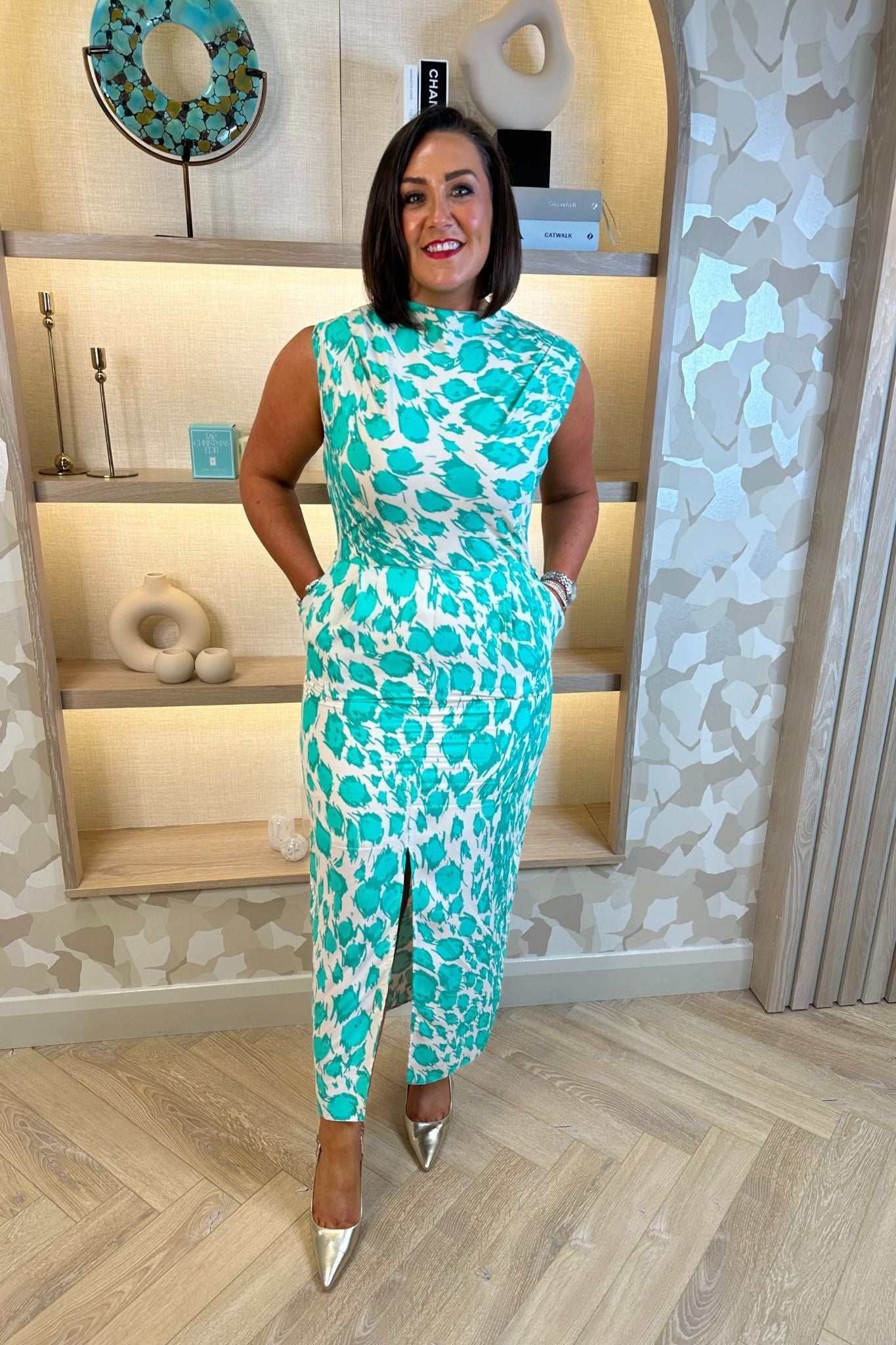 Kayla Print Dress In Turquoise Mix - The Walk in Wardrobe