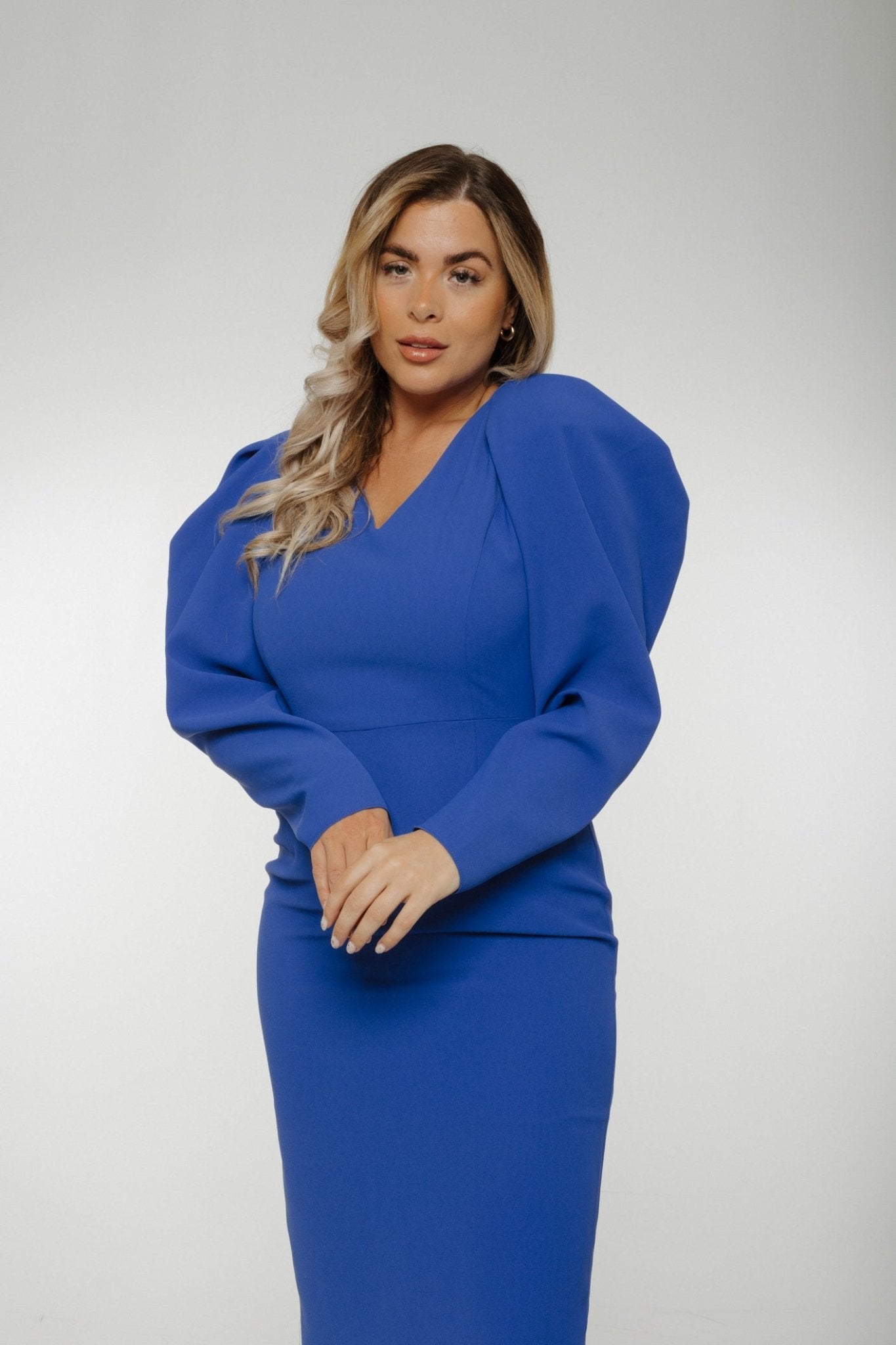 Kayla Puff Sleeve Dress In Royal Blue - The Walk in Wardrobe