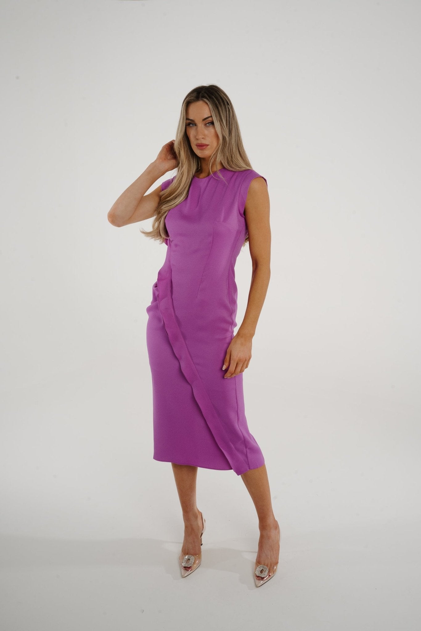 Kayla Ruffle Front Dress In Purple - The Walk in Wardrobe