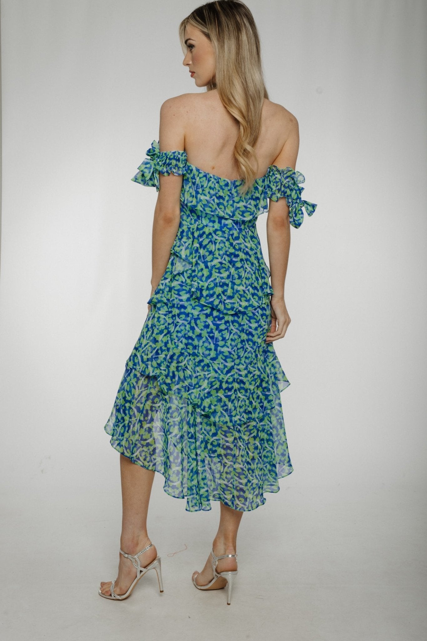 Kayla Tiered Dress In Blue & Green - The Walk in Wardrobe