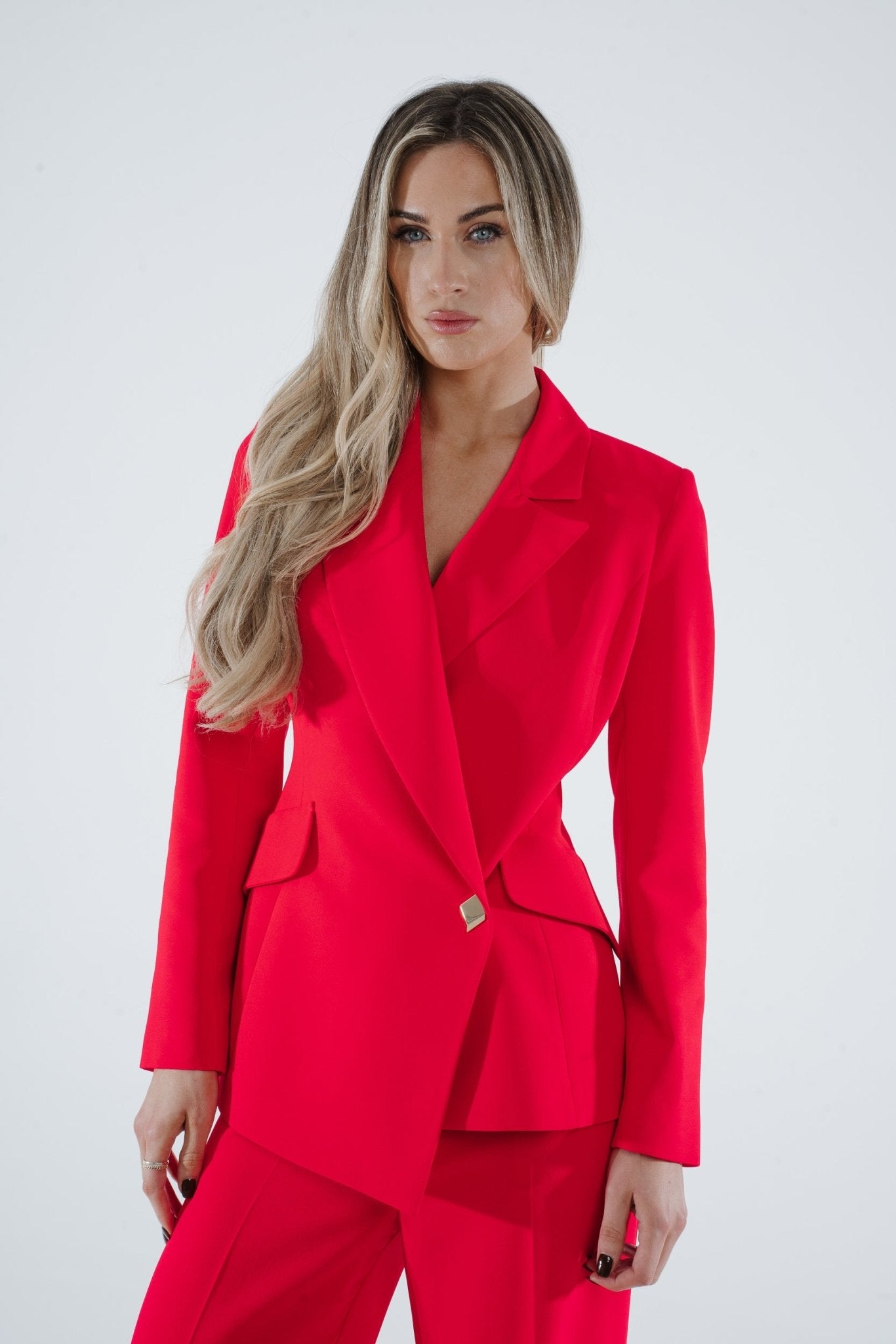 Kayla Two Piece Suit In Coral Red - The Walk in Wardrobe