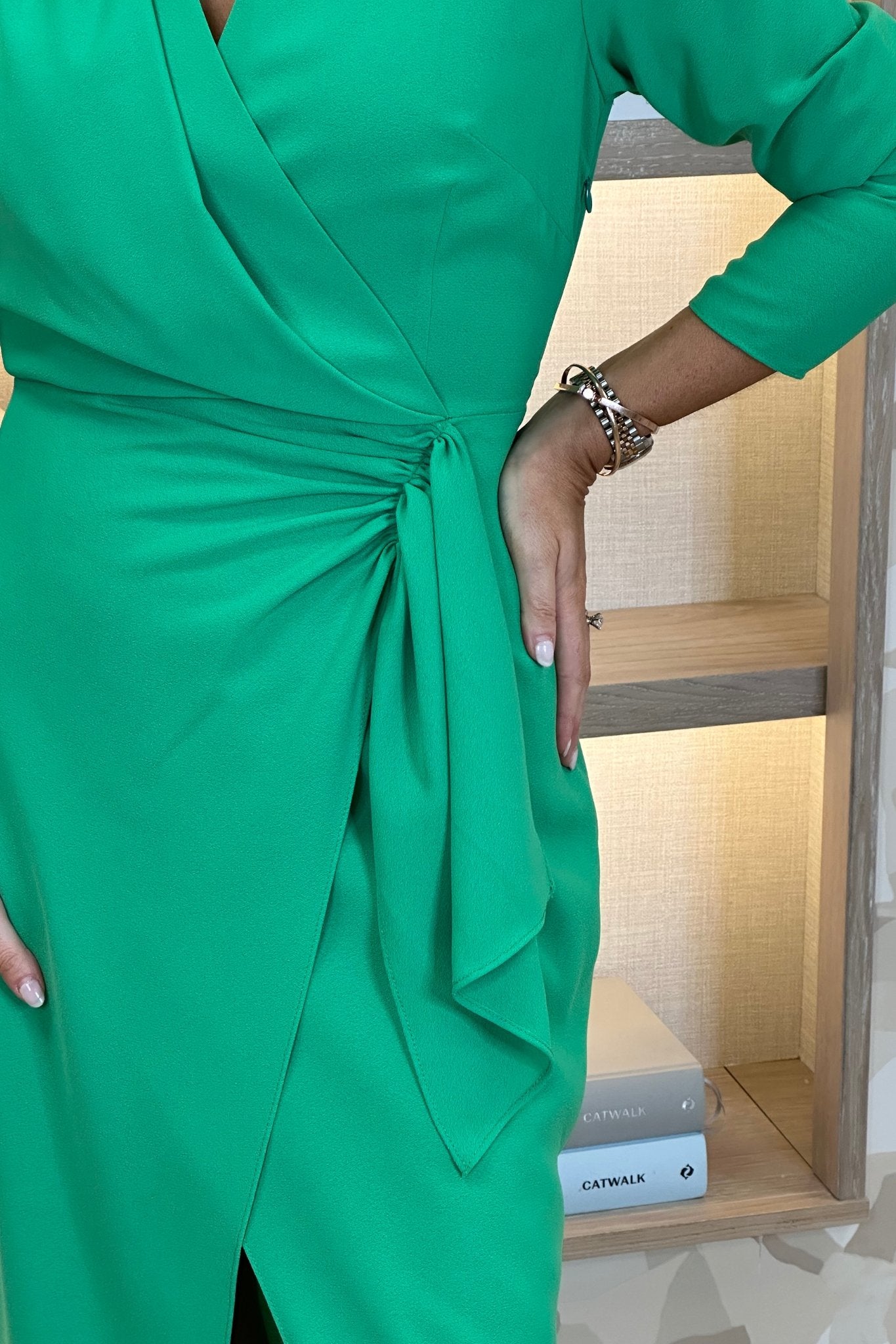 Kayla Wrap Style Dress In Green - The Walk in Wardrobe