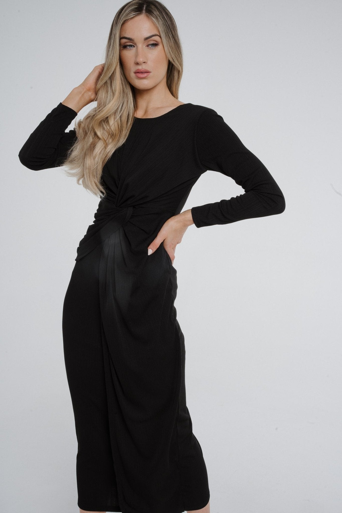 Kelly Knot Front Midi Dress In Black - The Walk in Wardrobe