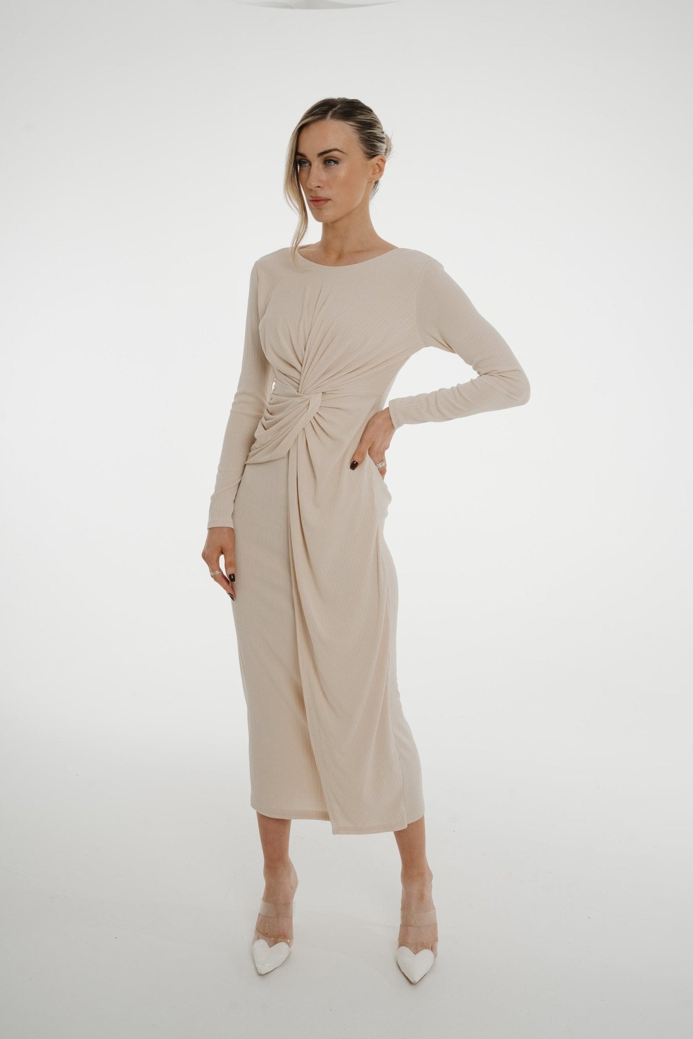 Knot front dress midi best sale