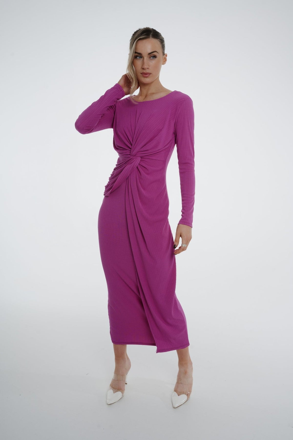Kelly Knot Front Midi Dress In Purple - The Walk in Wardrobe