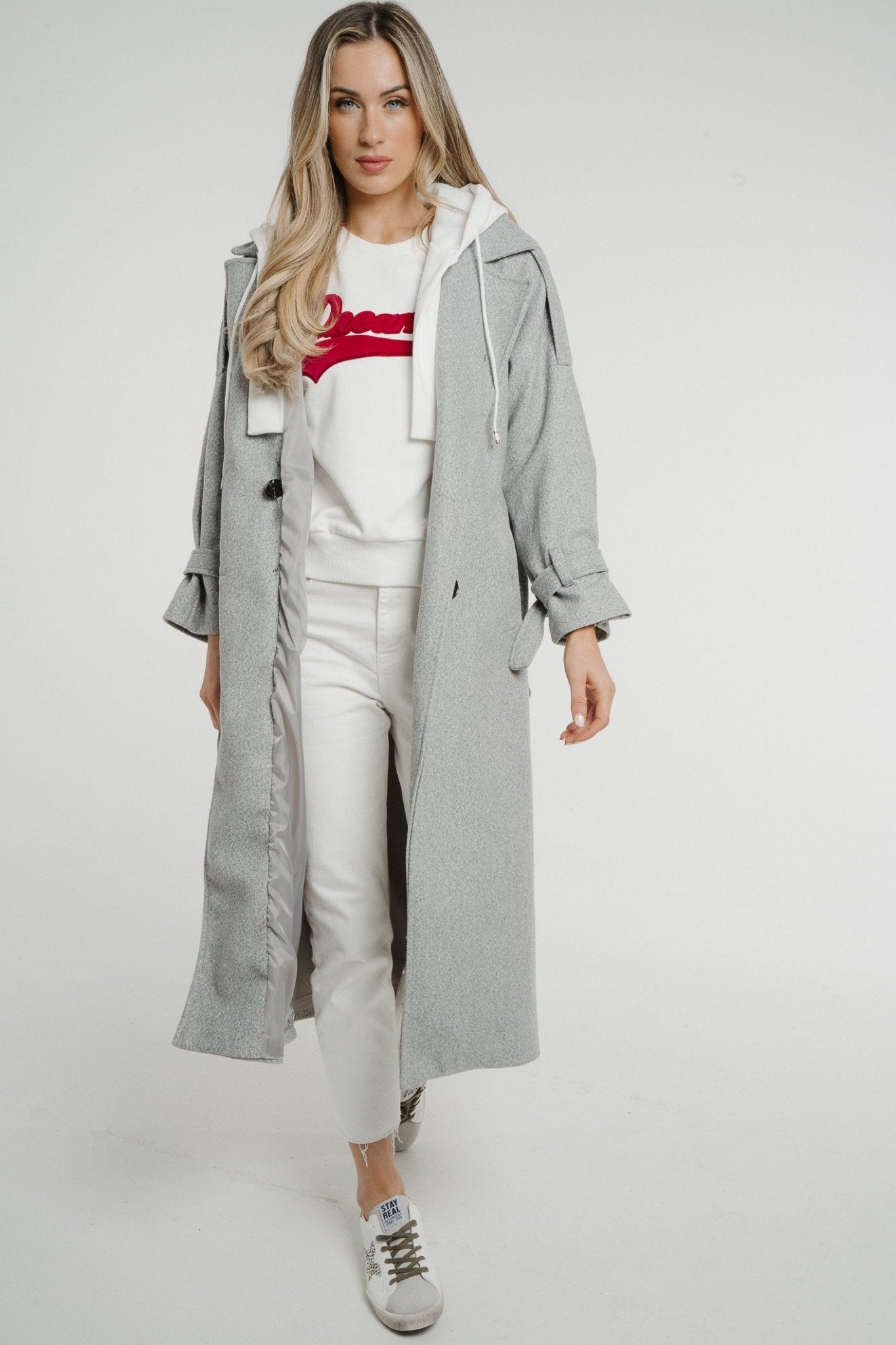 Kelly Layered Hooded Coat In Grey - The Walk in Wardrobe