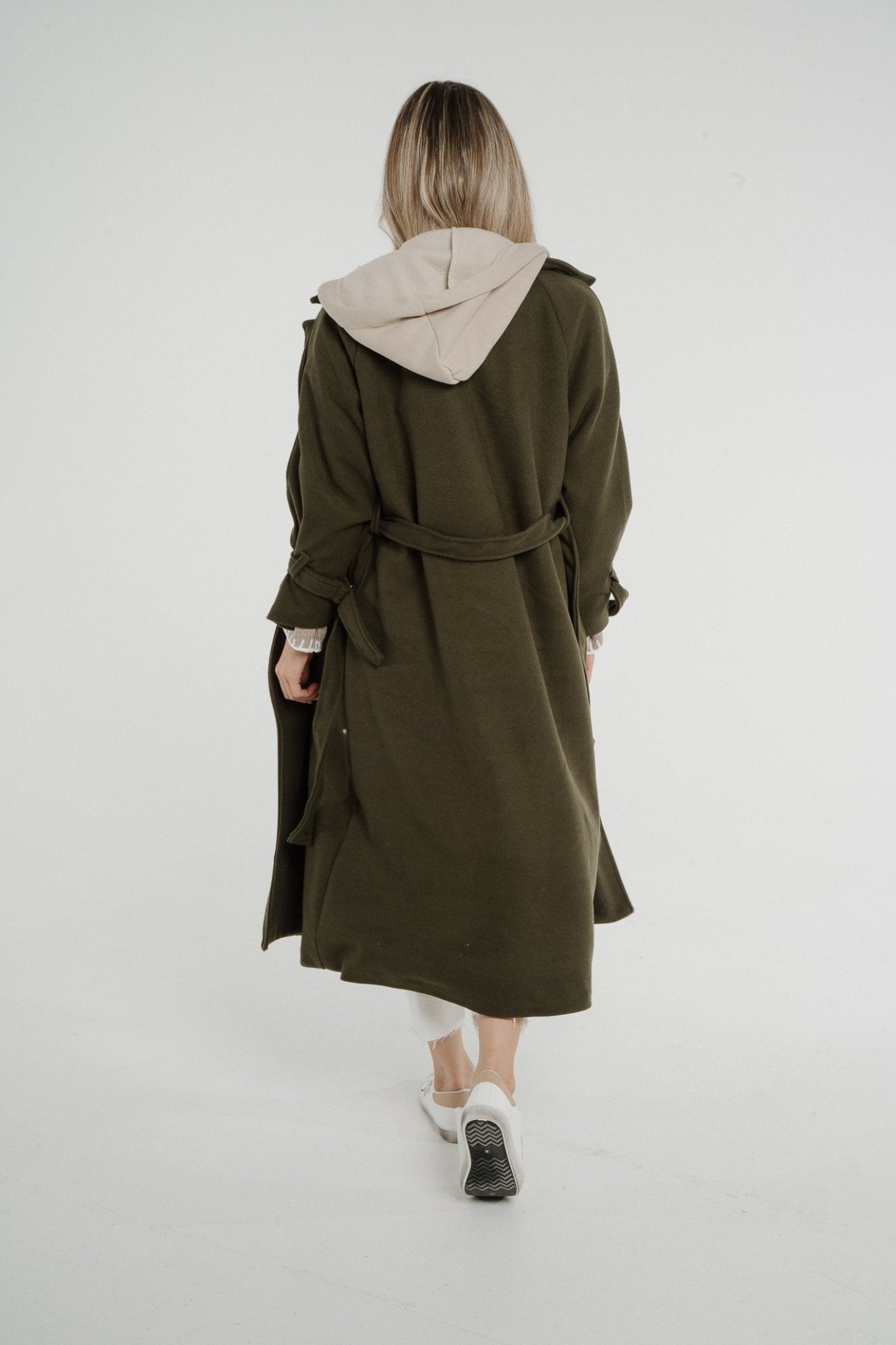 Kelly Layered Hooded Coat In Khaki - The Walk in Wardrobe