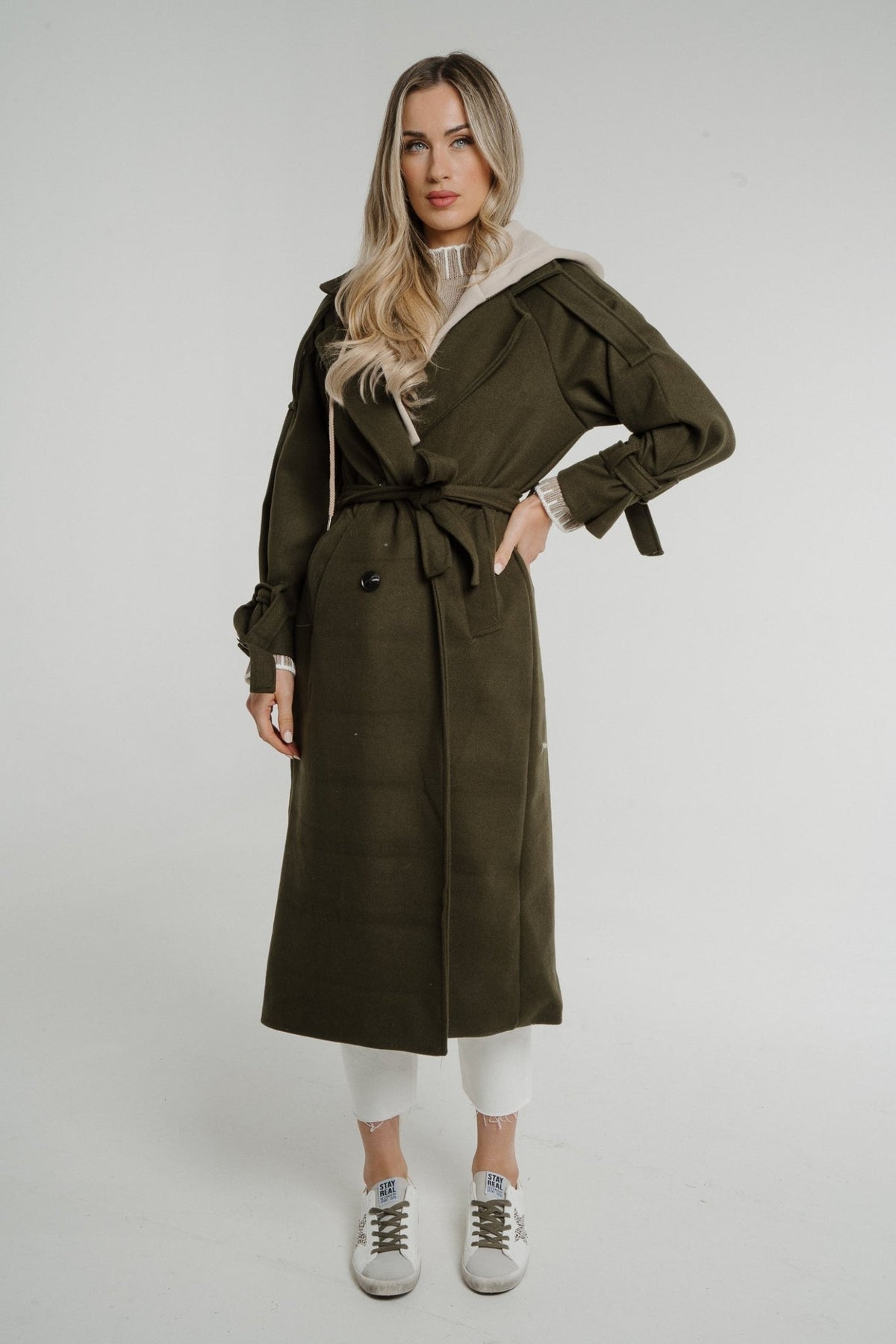 Kelly Layered Hooded Coat In Khaki - The Walk in Wardrobe