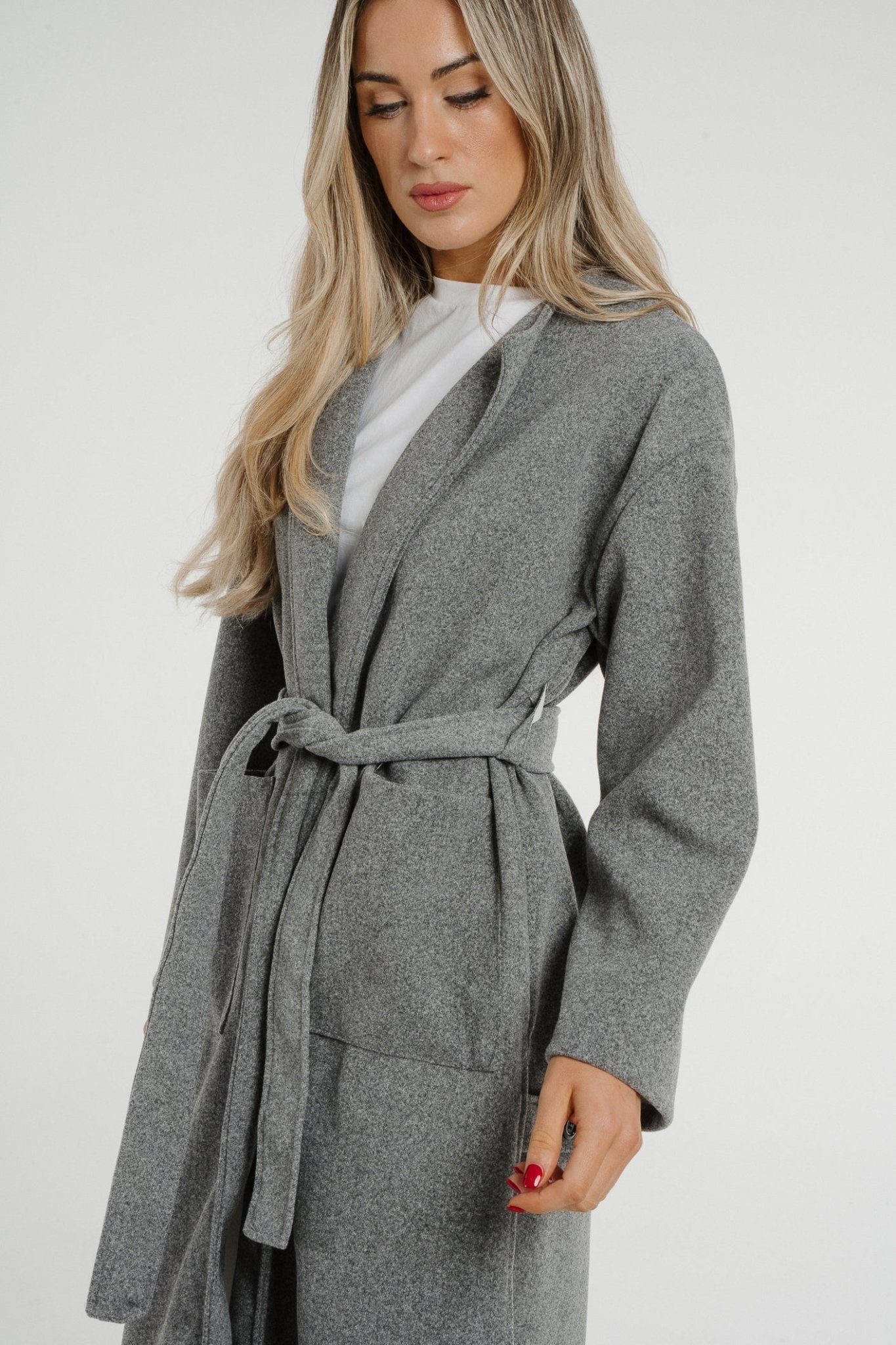 Kelly Tie Waist Coat In Grey - The Walk in Wardrobe
