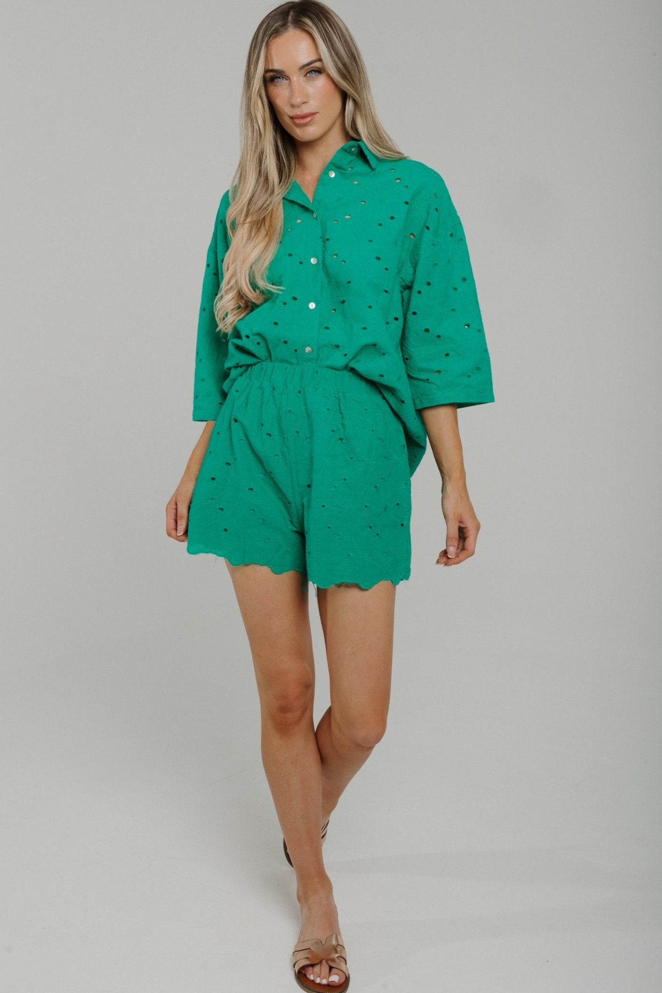 Kendra Broderie Anglaise Two Piece In Green - The Walk in Wardrobe