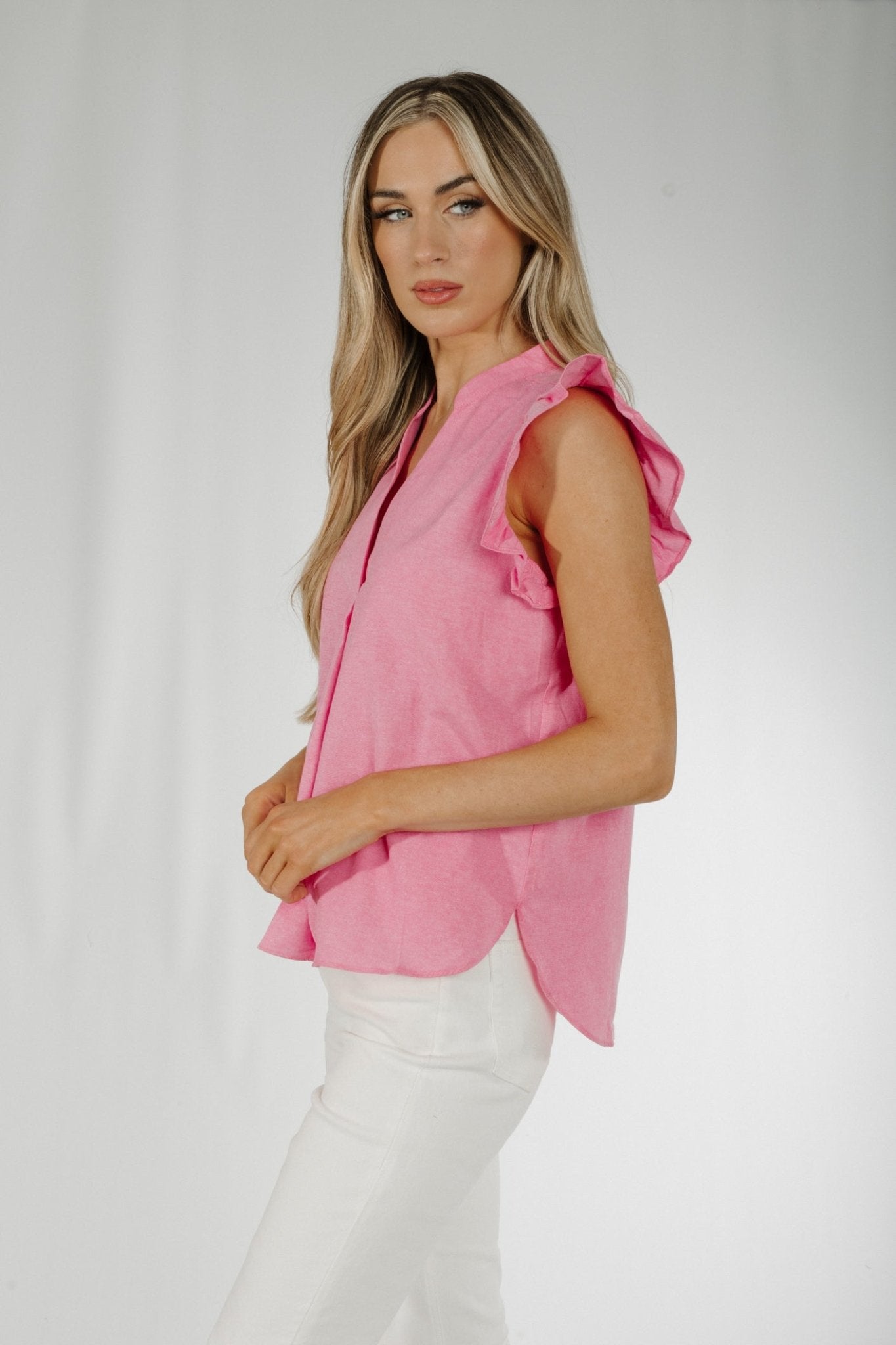 Kendra Frill Sleeve Top In Pink - The Walk in Wardrobe