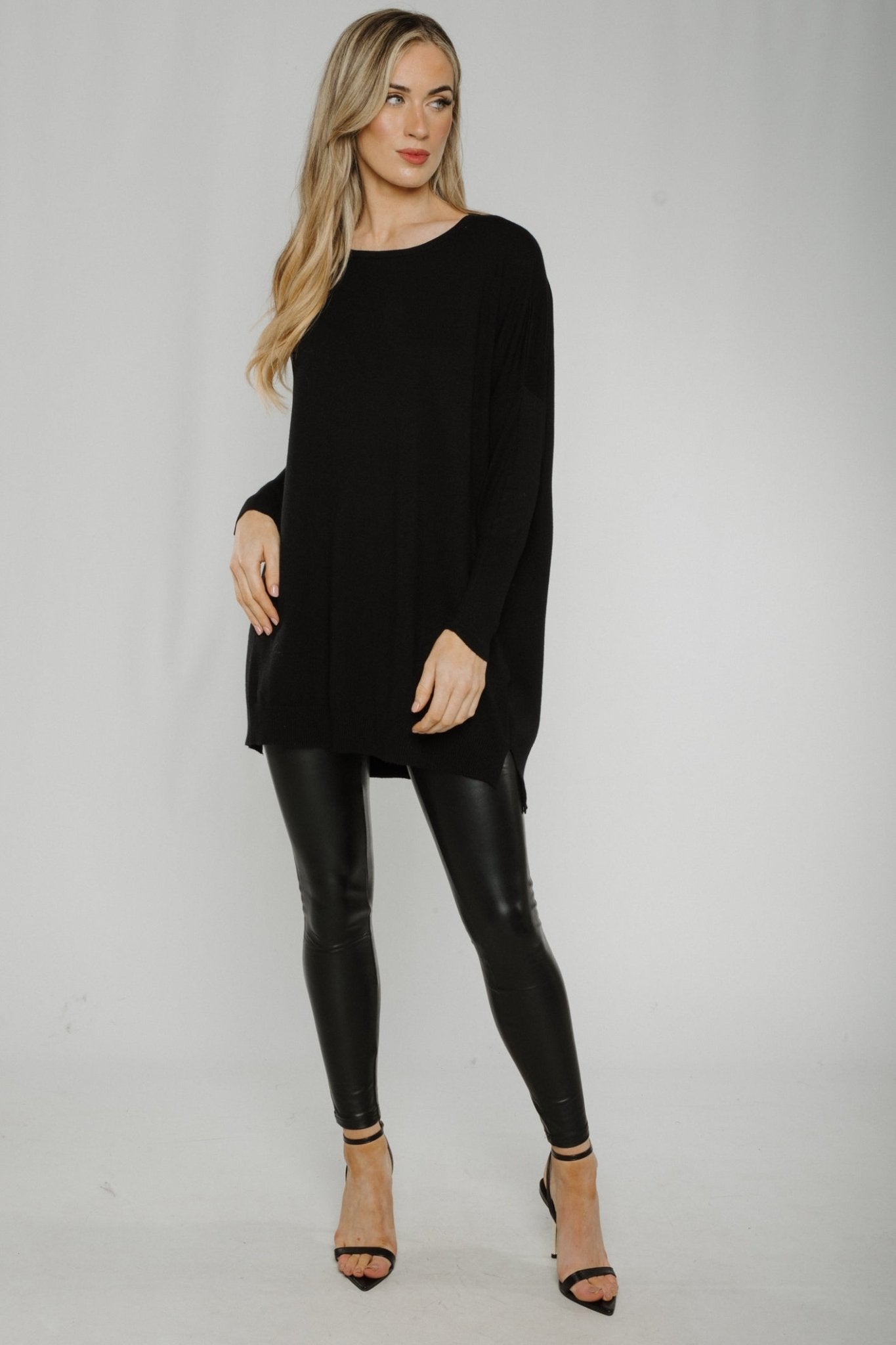 Kendra Longline Fine Knit Jumper In Black - The Walk in Wardrobe