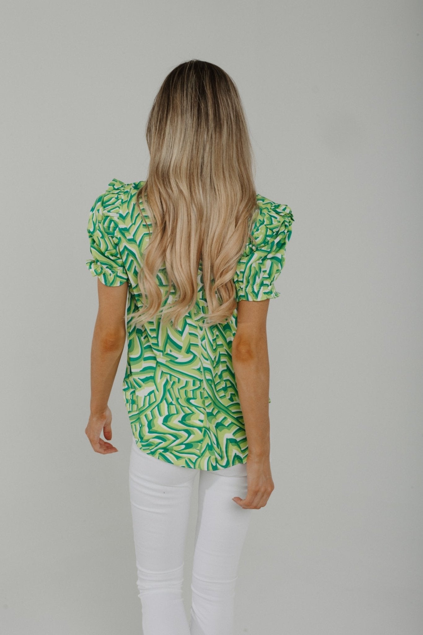 Kendra Printed Blouse In Green Mix - The Walk in Wardrobe