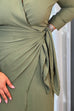 Kendra Wrap Tie Waist Dress In Khaki - The Walk in Wardrobe