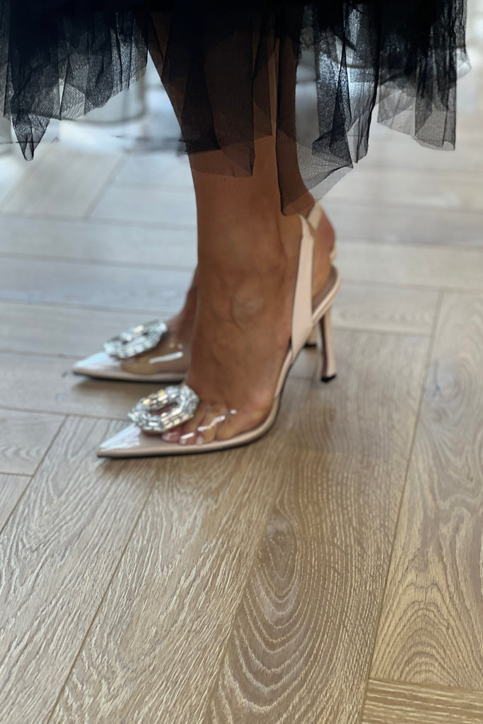 Lauren Perspex Embellished Heel In Neutral - The Walk in Wardrobe