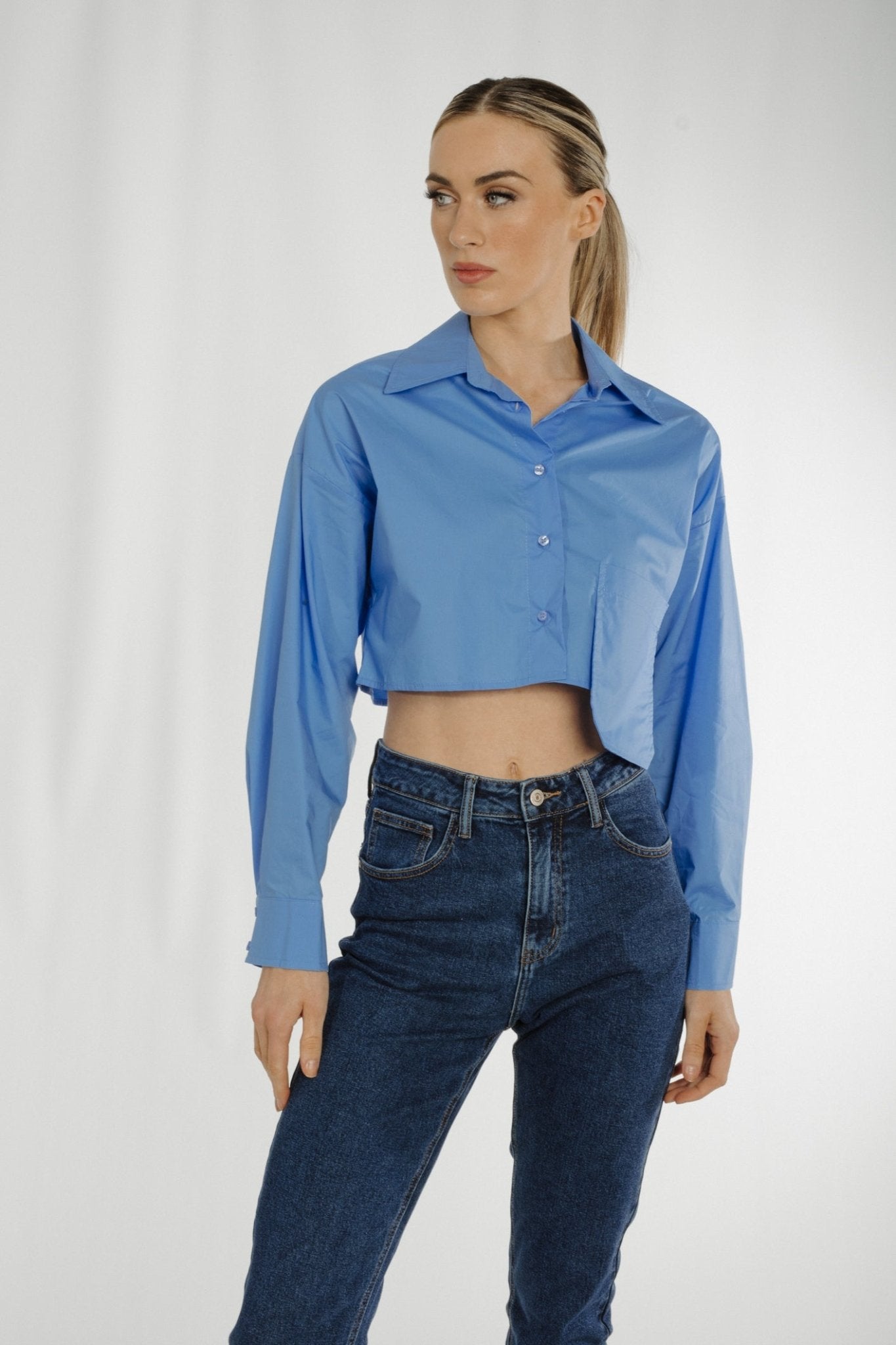 Lexi Cropped Shirt In Blue - The Walk in Wardrobe