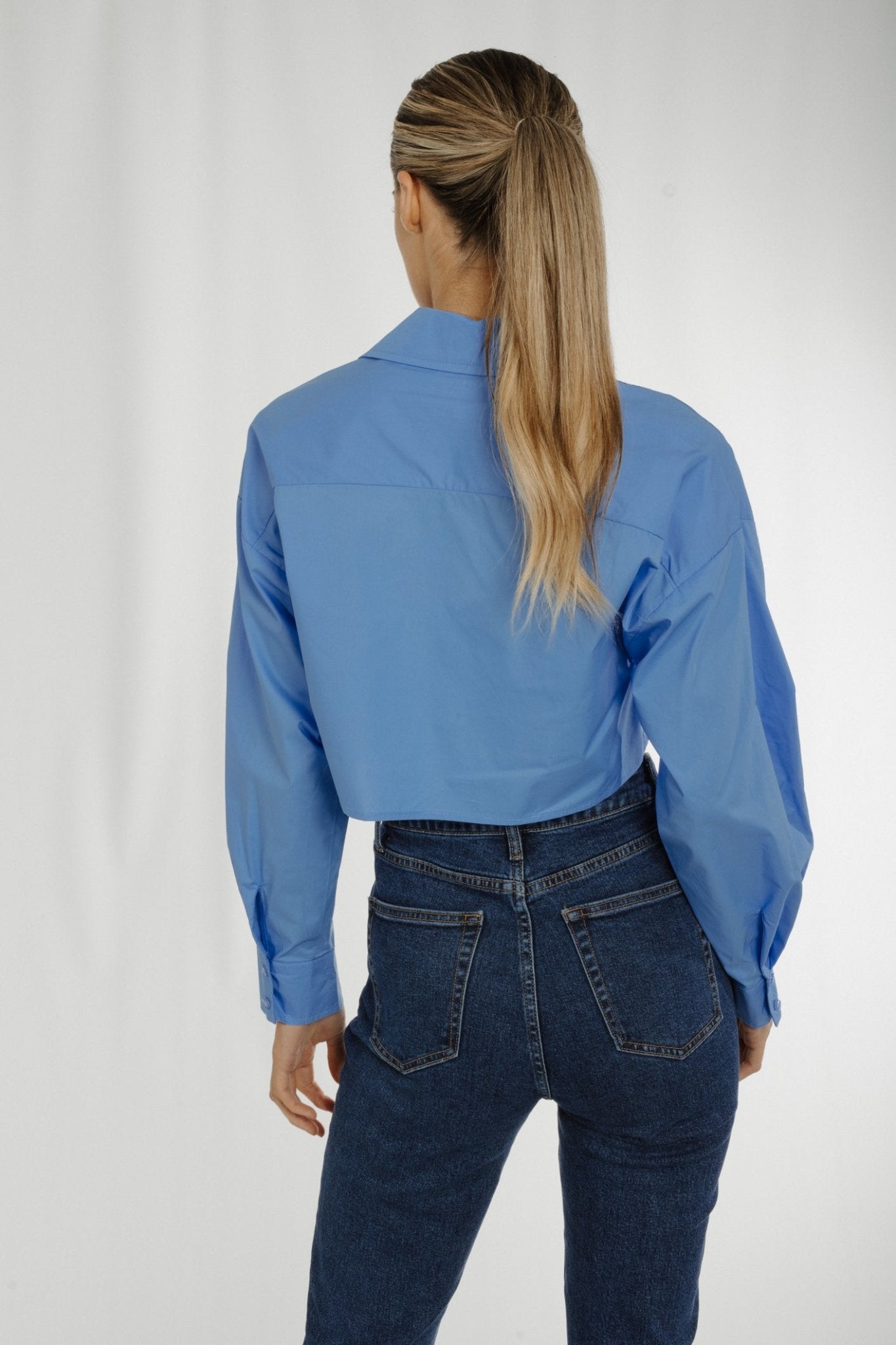 Lexi Cropped Shirt In Blue - The Walk in Wardrobe