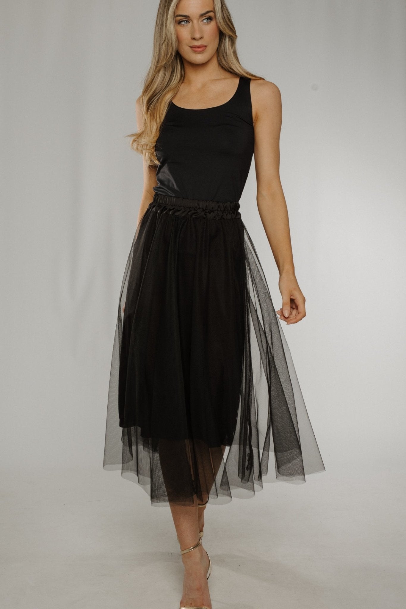 Lexi Tulle Midi Skirt In Black - The Walk in Wardrobe