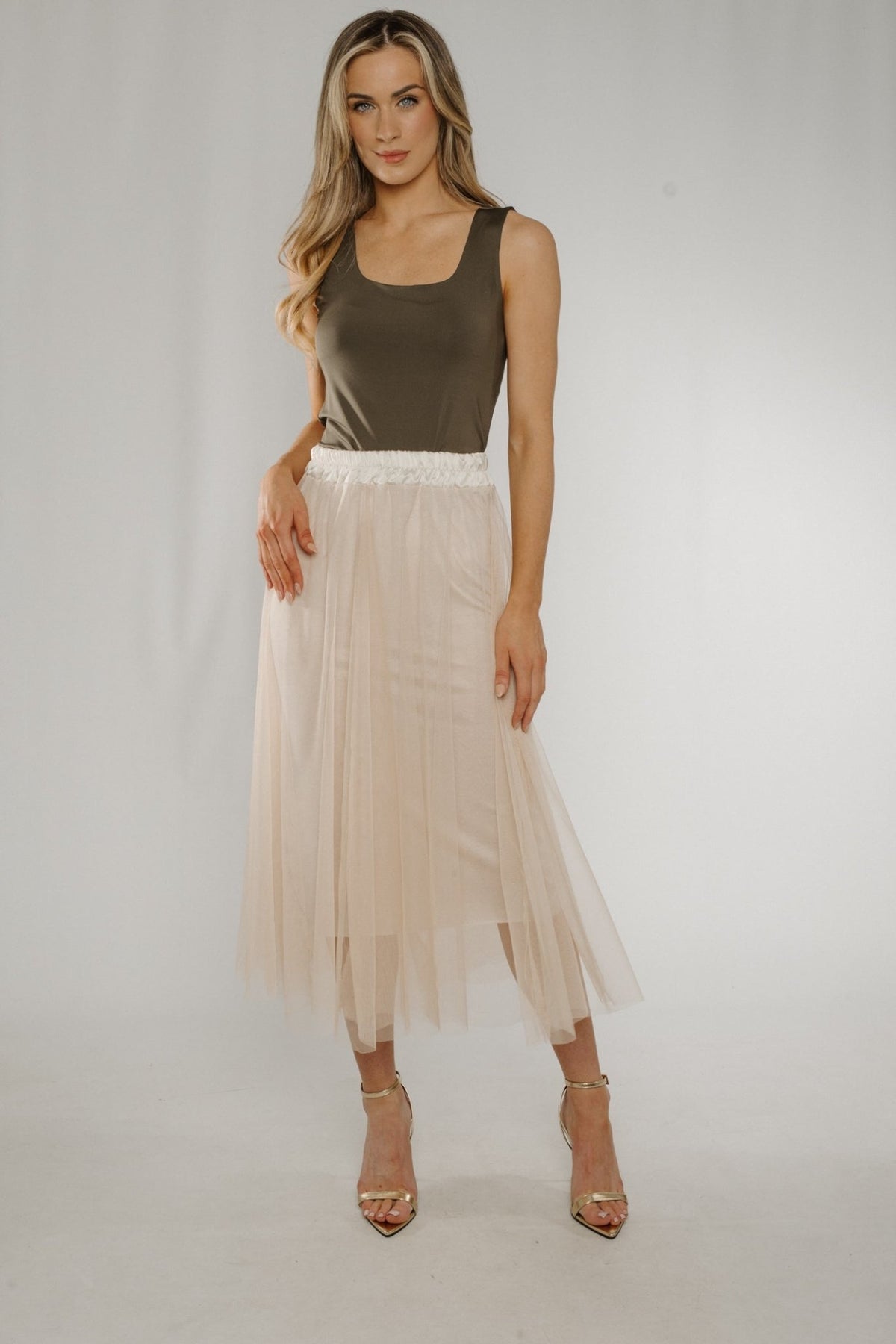 Lexi Tulle Midi Skirt In Cream - The Walk in Wardrobe