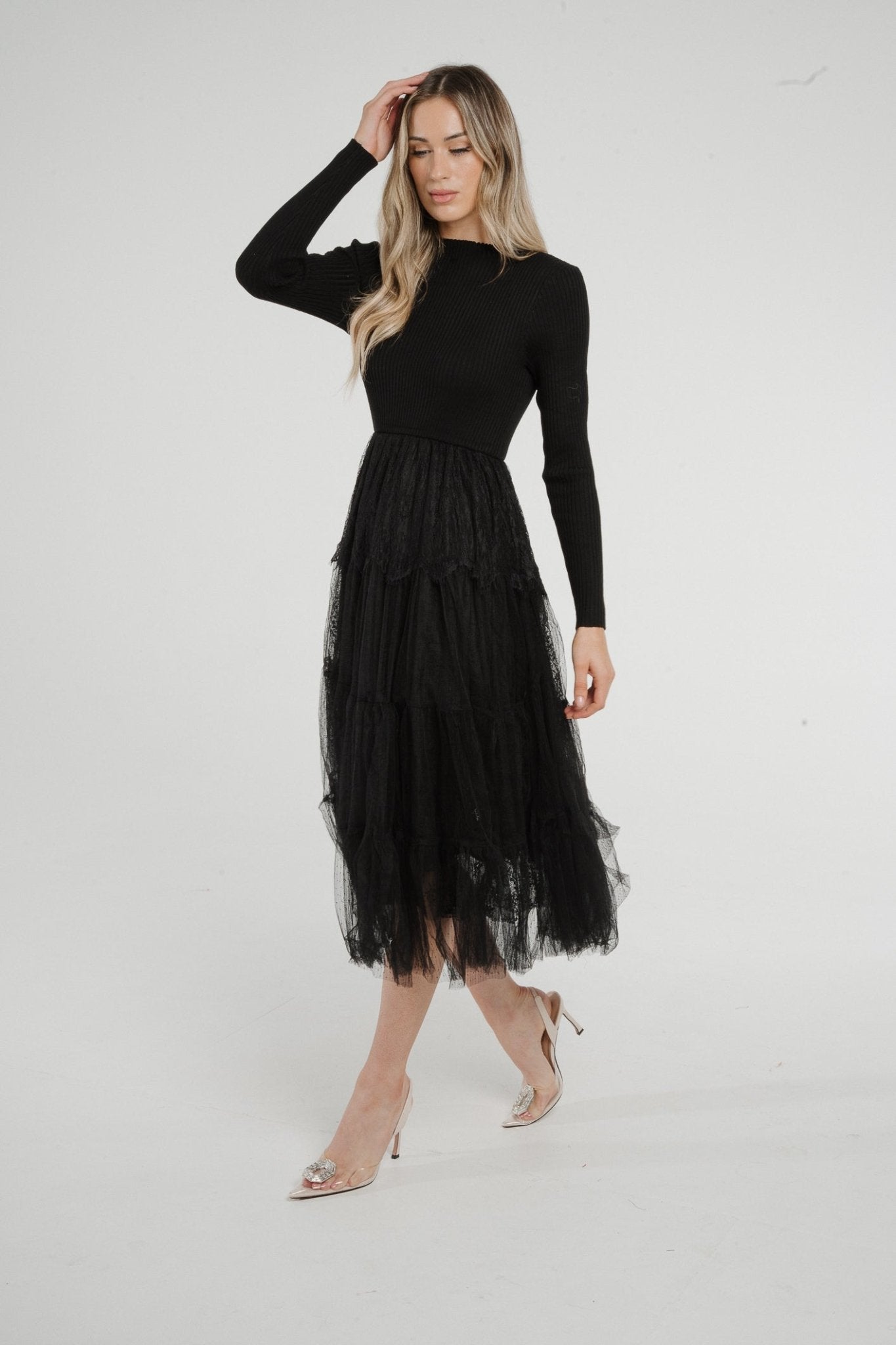 Lila Contrast Tulle Dress In Black - The Walk in Wardrobe
