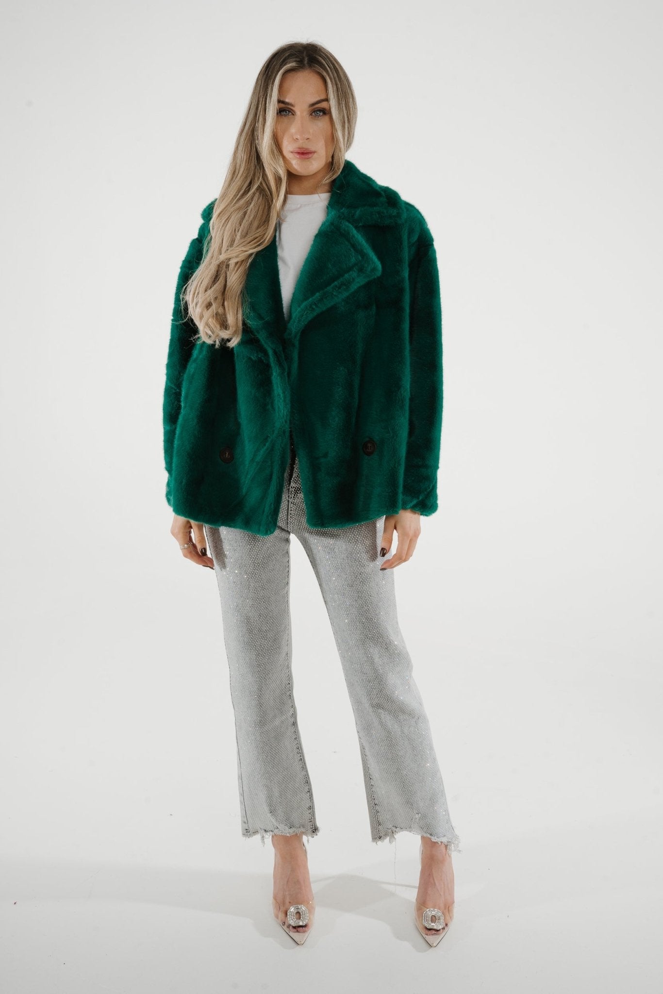 Lila Faux Fur Jacket In Green - The Walk in Wardrobe