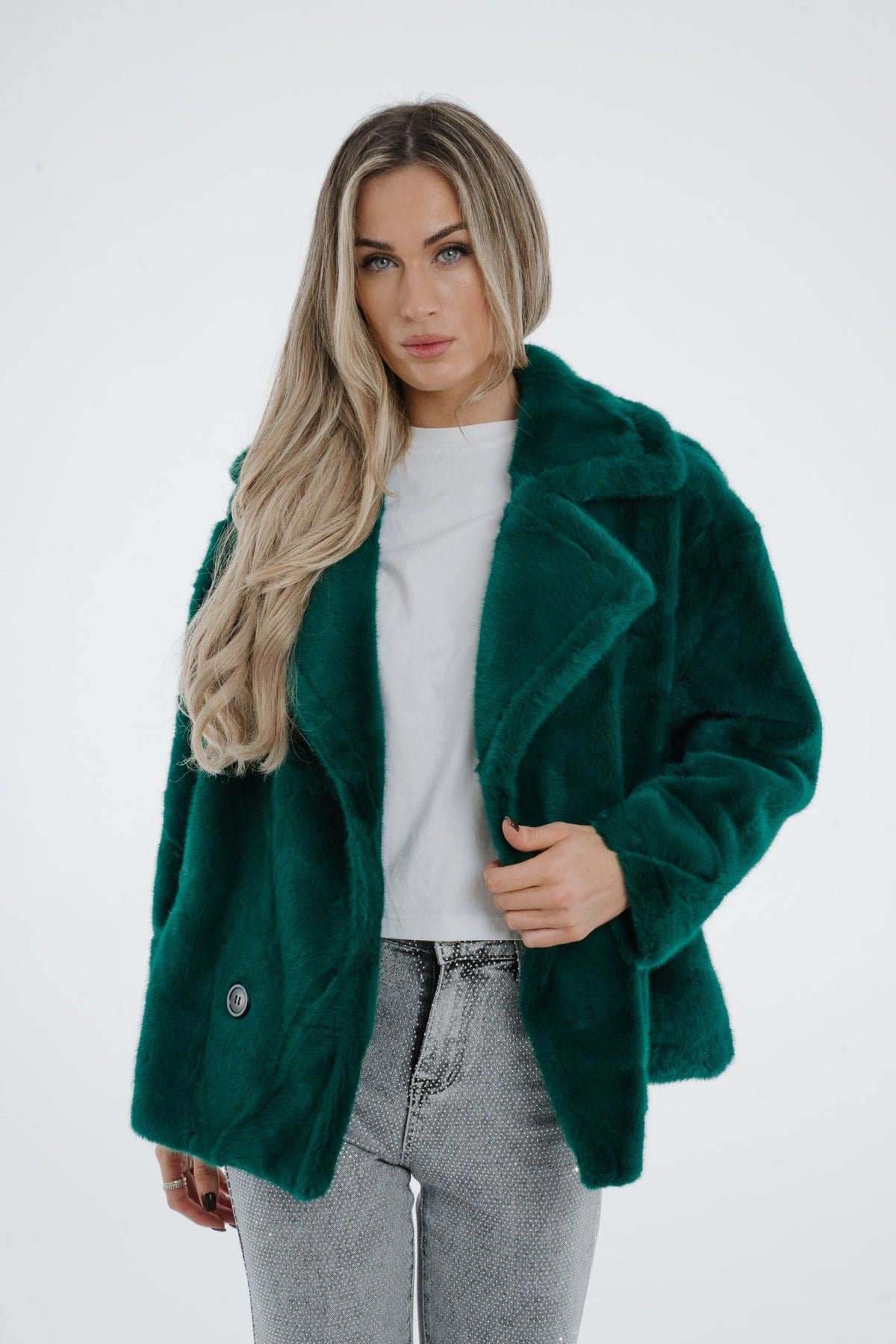 Lila Faux Fur Jacket In Green - The Walk in Wardrobe