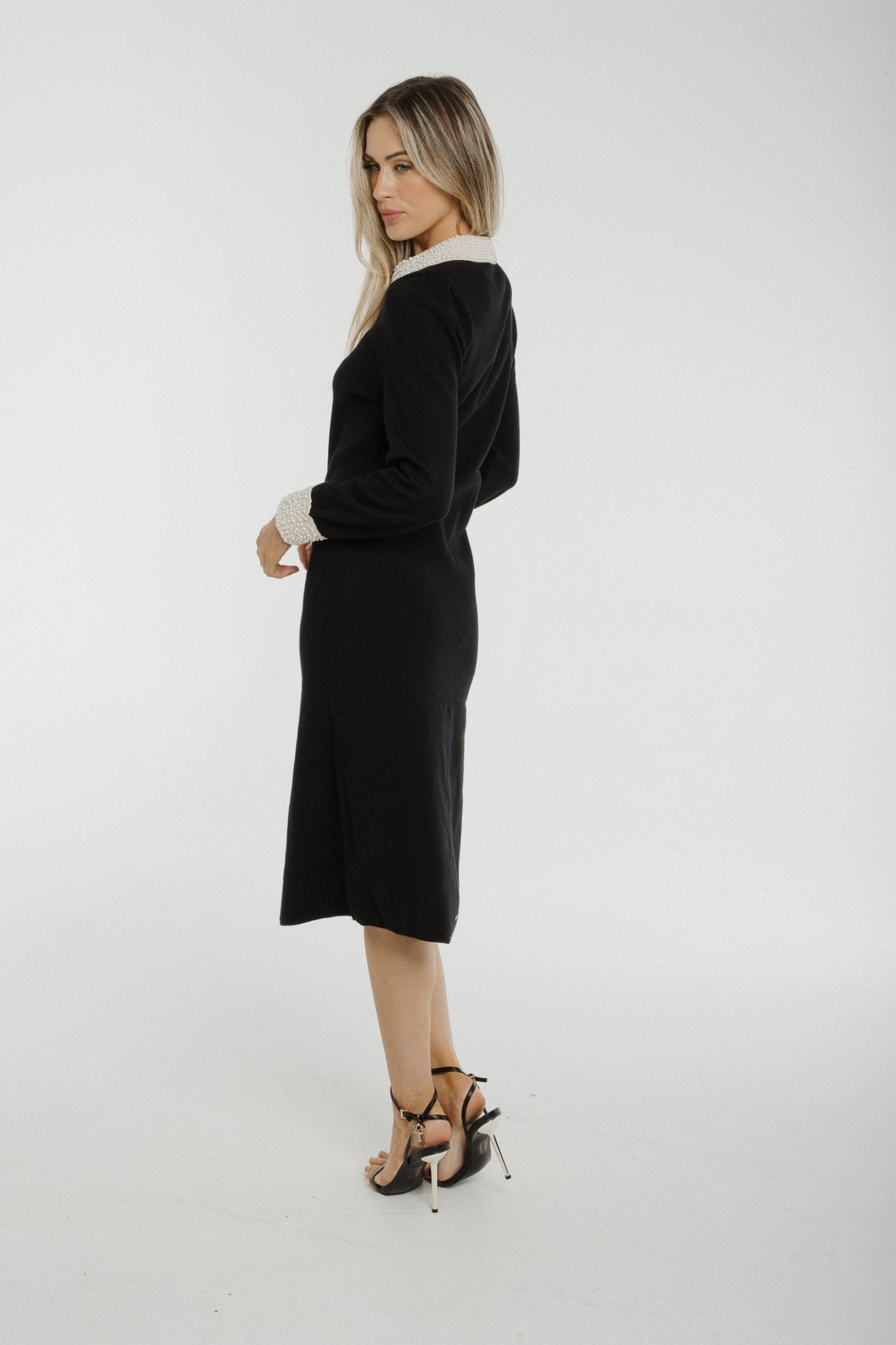 Lila Pearl Neck Knit Dress In Black - The Walk in Wardrobe
