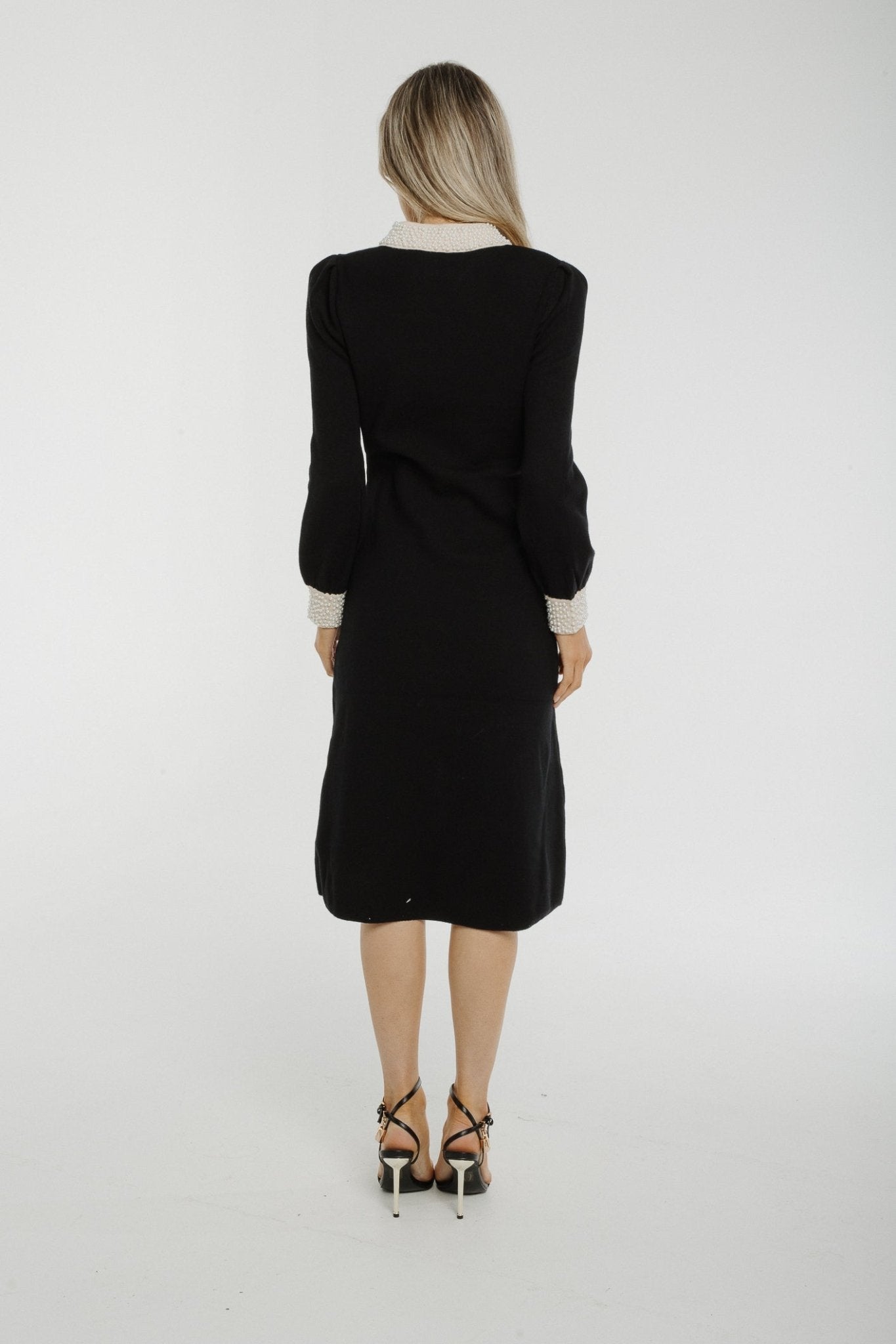 Lila Pearl Neck Knit Dress In Black - The Walk in Wardrobe