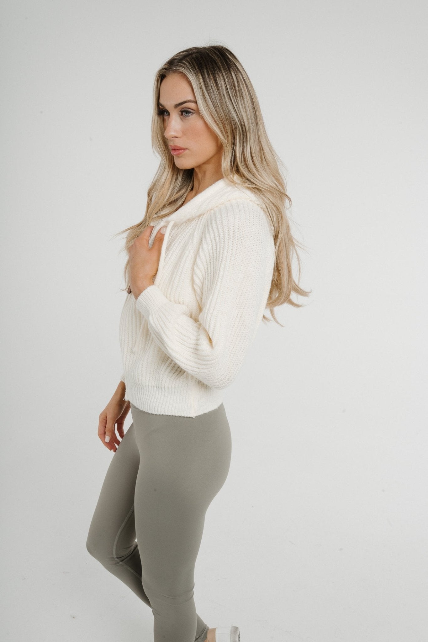 Lila Ribbed Knit Hoodie In Cream - The Walk in Wardrobe