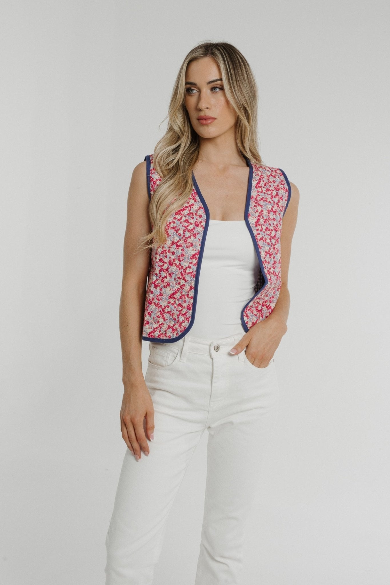 Lily Ditsy Floral Waistcoat In Red Mix - The Walk in Wardrobe