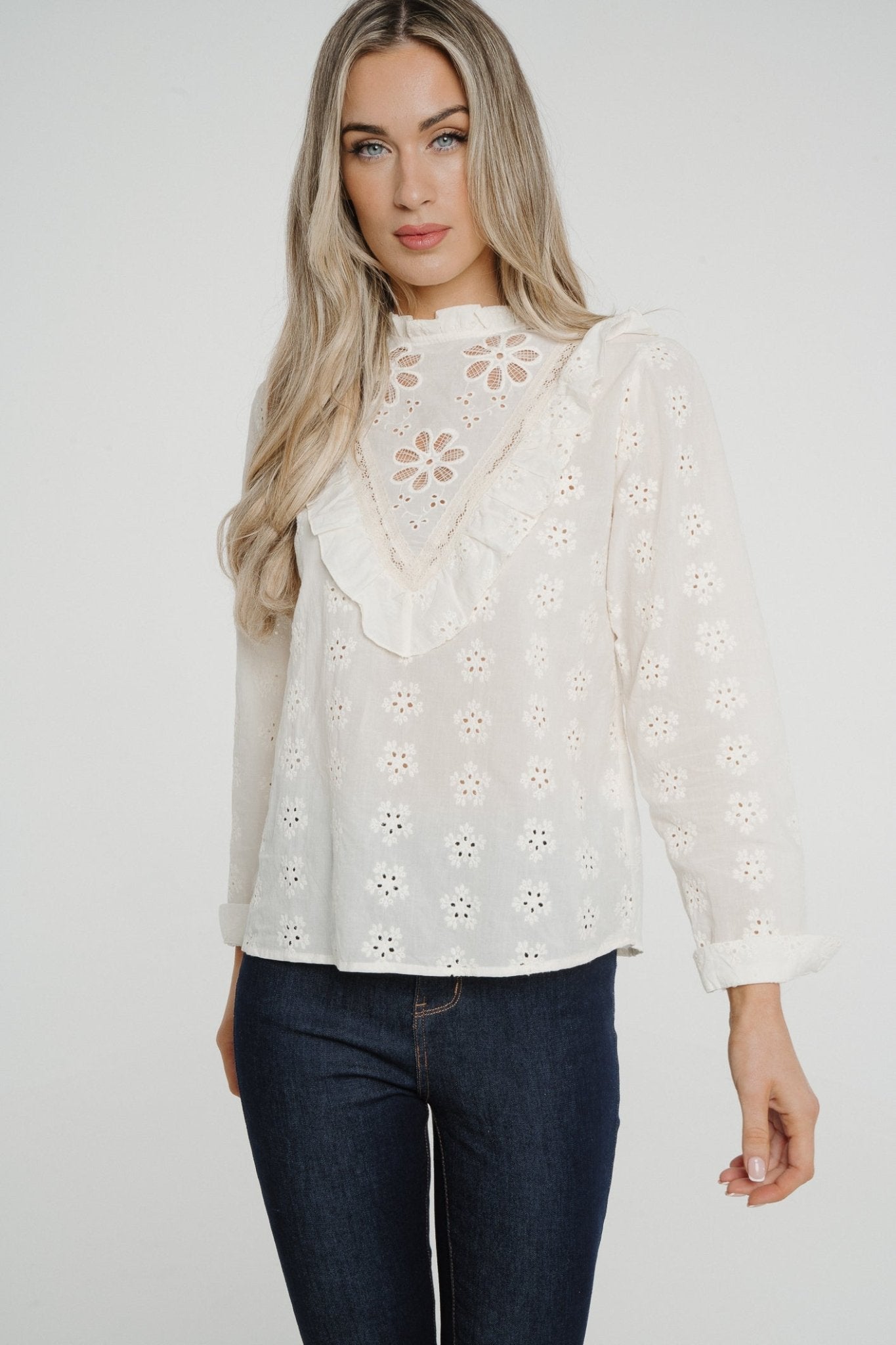 Lily Embroidered Detail Blouse In Cream - The Walk in Wardrobe