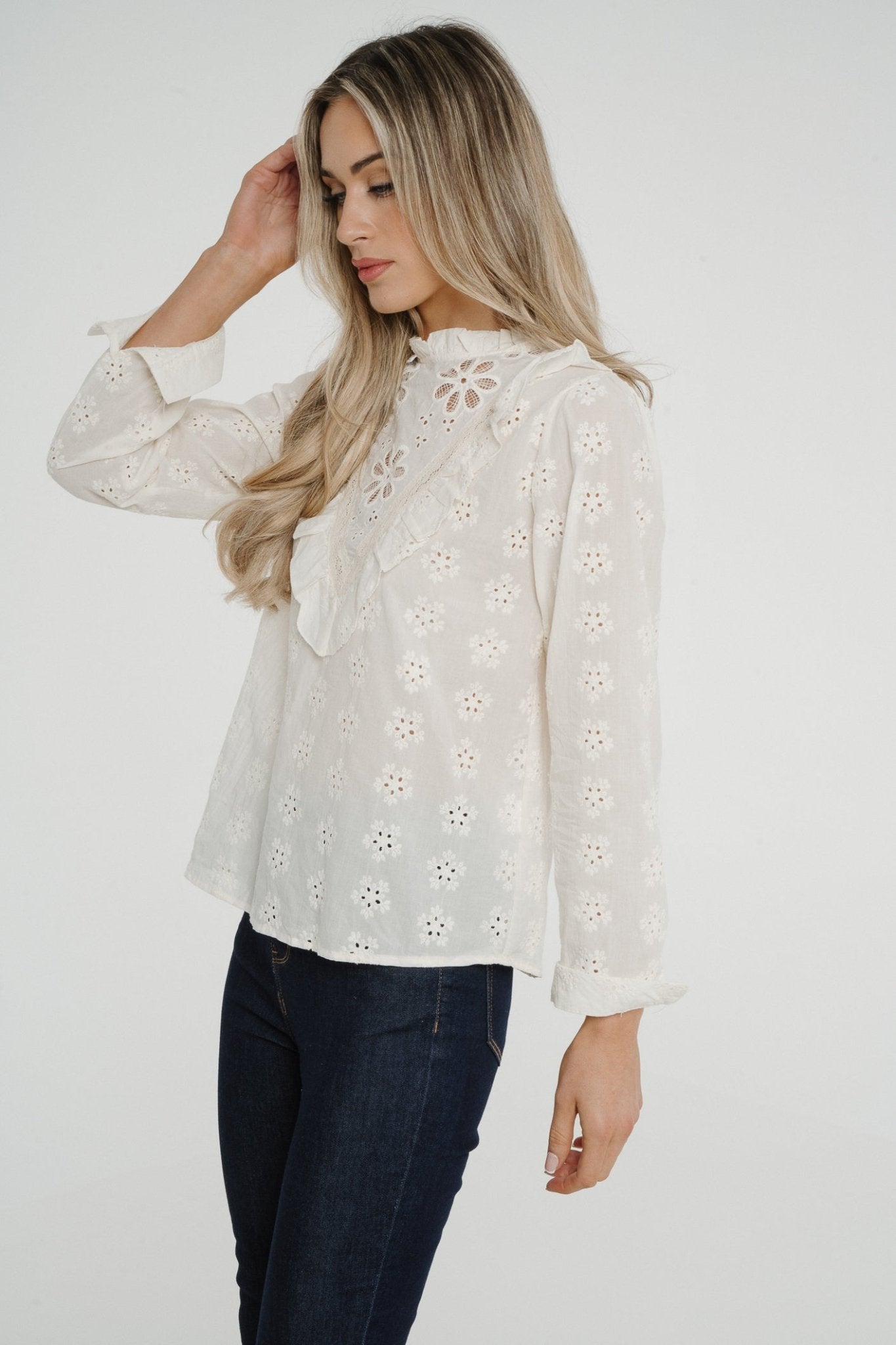 Lily Embroidered Detail Blouse In Cream - The Walk in Wardrobe