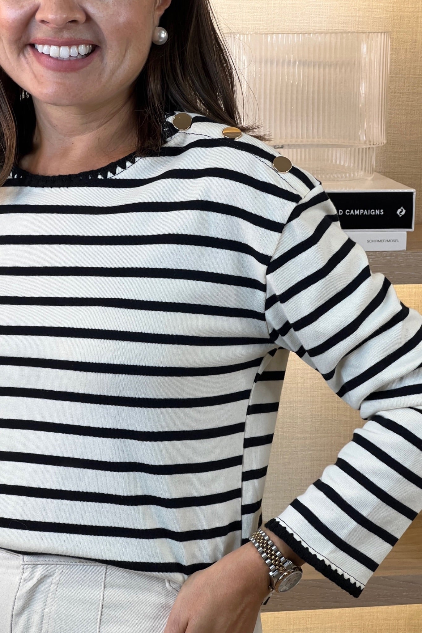 Lily Long Sleeve Stripe Top In Monochrome - The Walk in Wardrobe