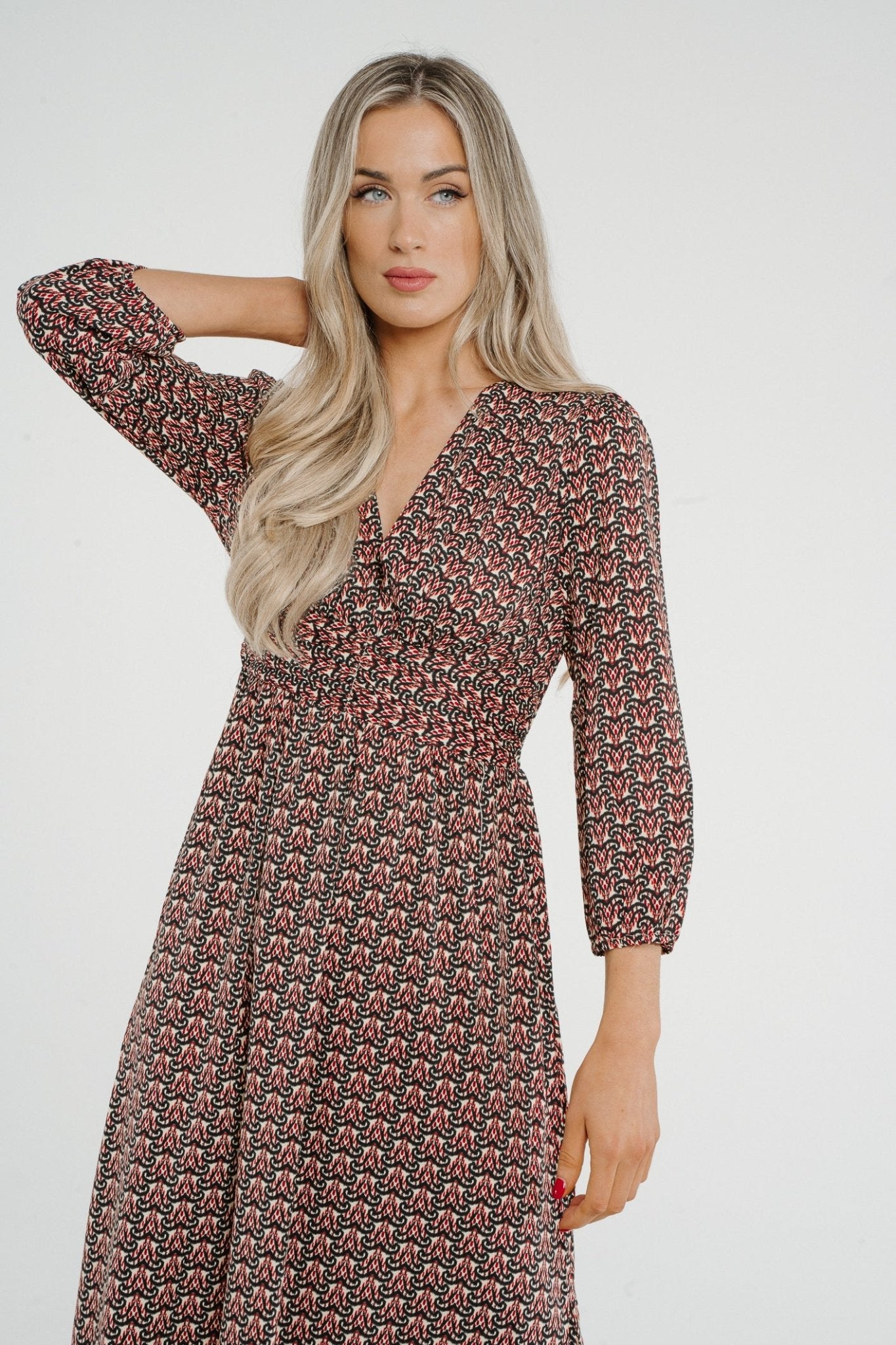 Lily Printed Dress In Black & Red Mix - The Walk in Wardrobe