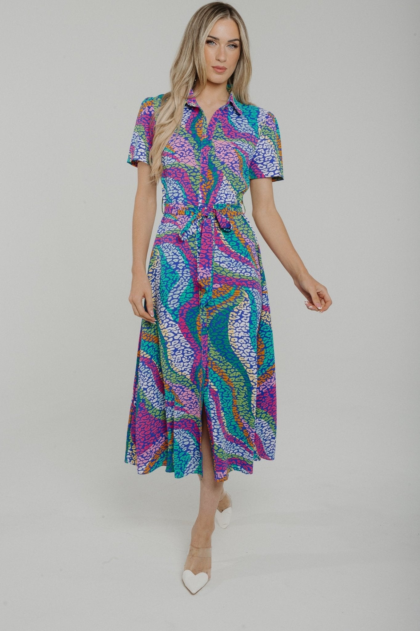 Lily Printed Shirt Dress In Green Mix - The Walk in Wardrobe