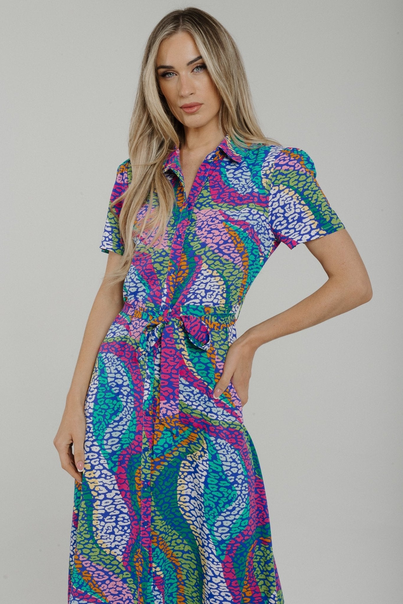 Lily Printed Shirt Dress In Green Mix - The Walk in Wardrobe