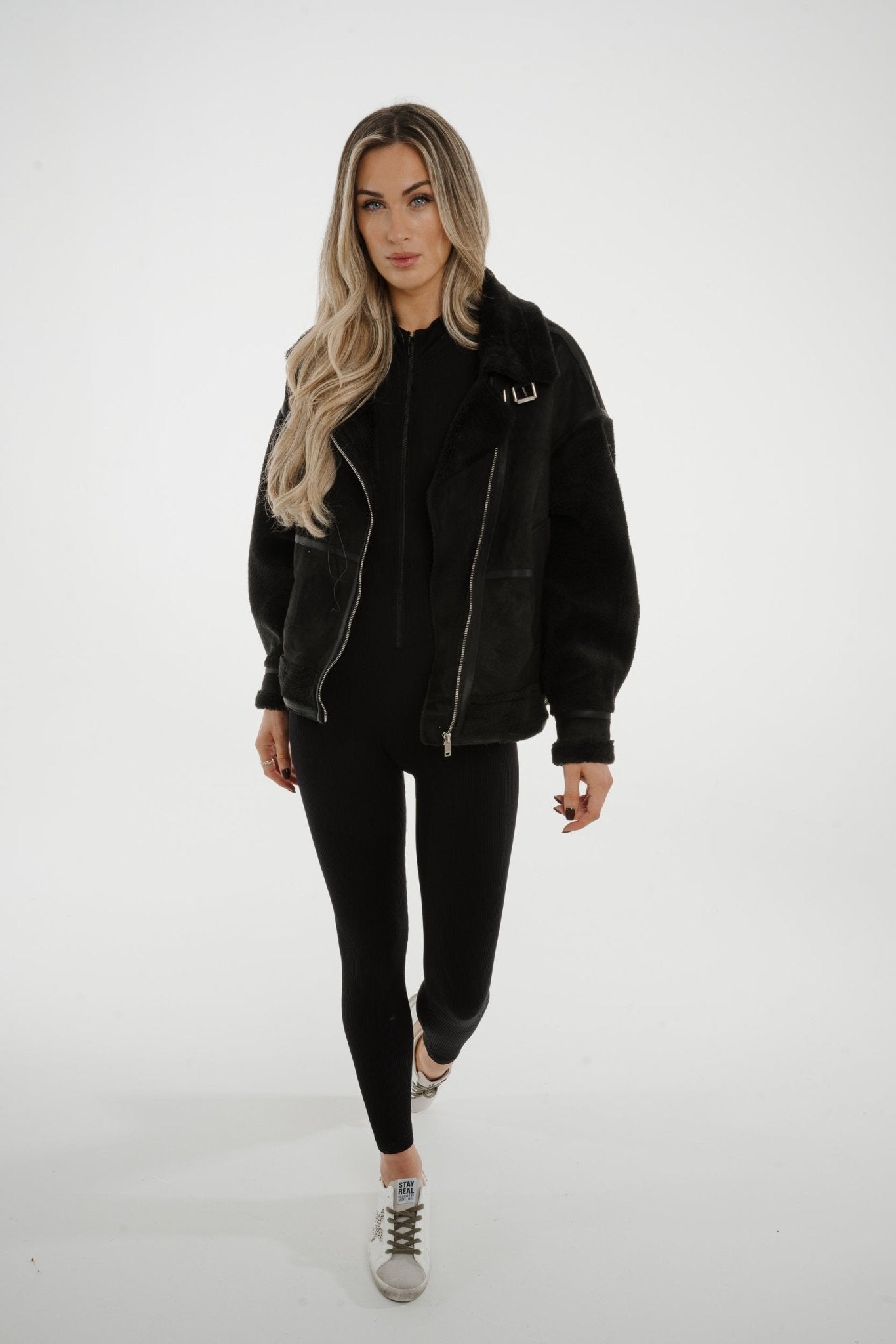 Lottie Aviator Jacket In Black - The Walk in Wardrobe